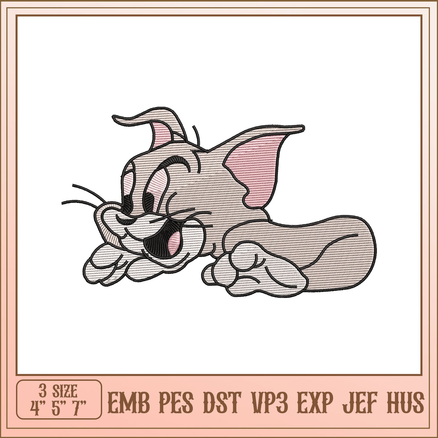 Cute Cat Embroidery Design for Creative Projects in Three Sizes