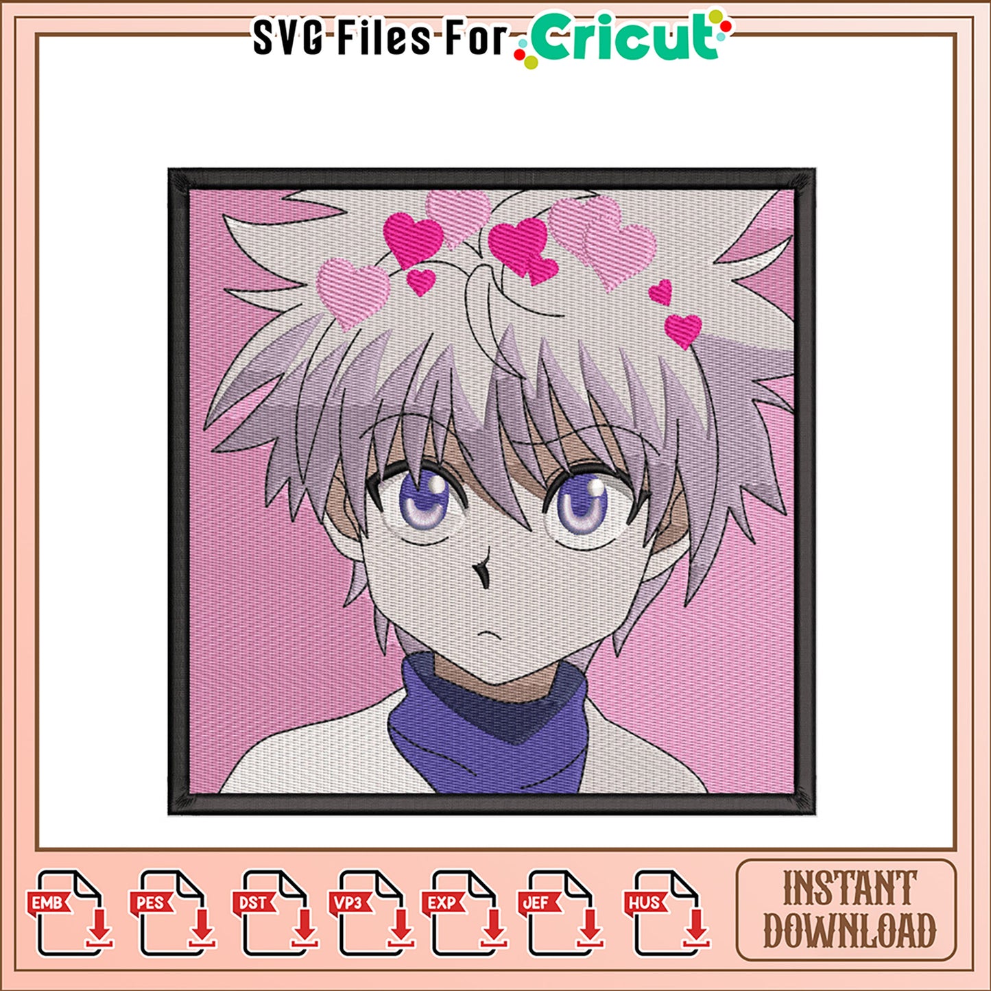 Cute Character Embroidery Design with Heart Motif