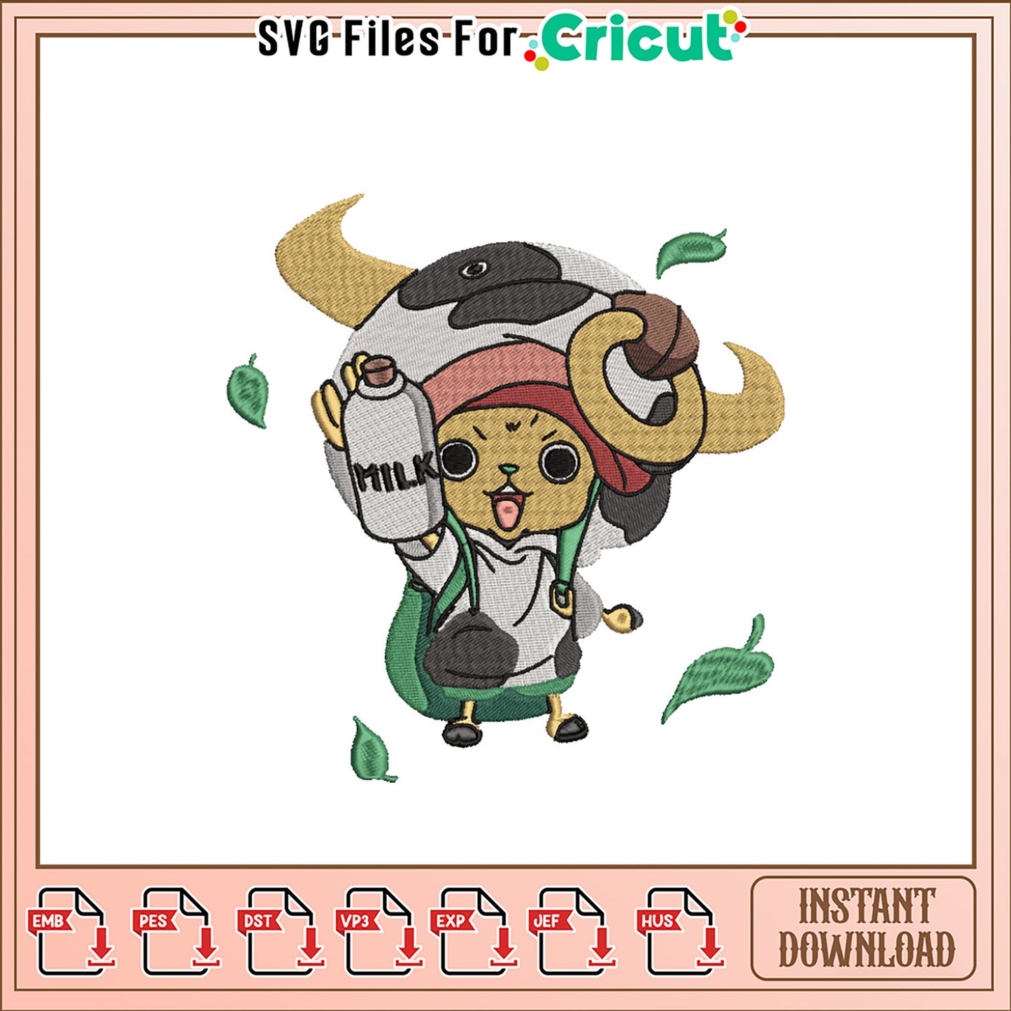 Cute Cow Character Embroidery Design for Instant Download