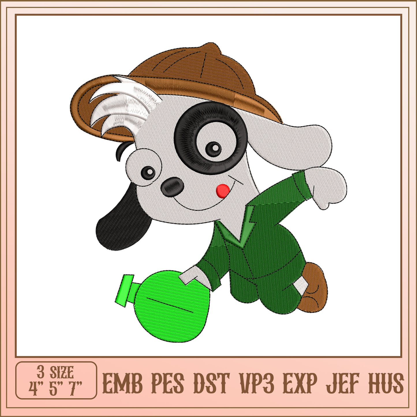 Cute Dog Detective Embroidery Design for Fun Projects 4-7 Inch