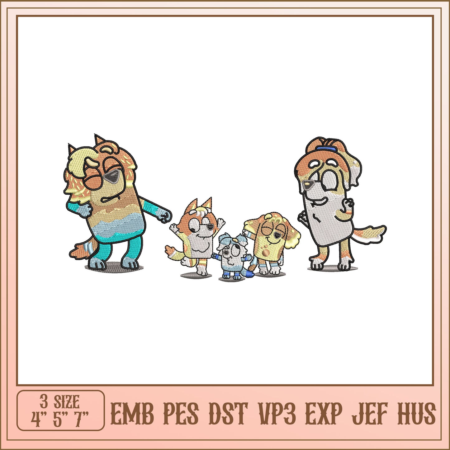 Cute Dog Family Embroidery Design Digital Download 4x5x7 inches