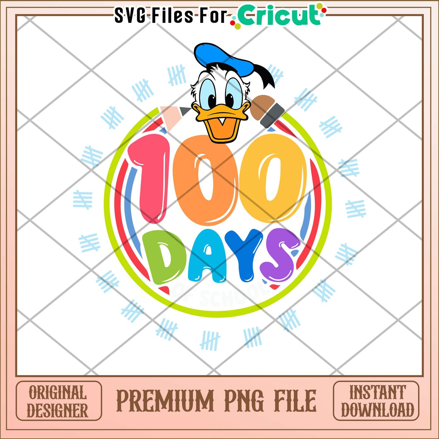 Cute Donald face 100 days png, 100 days of school png, school png