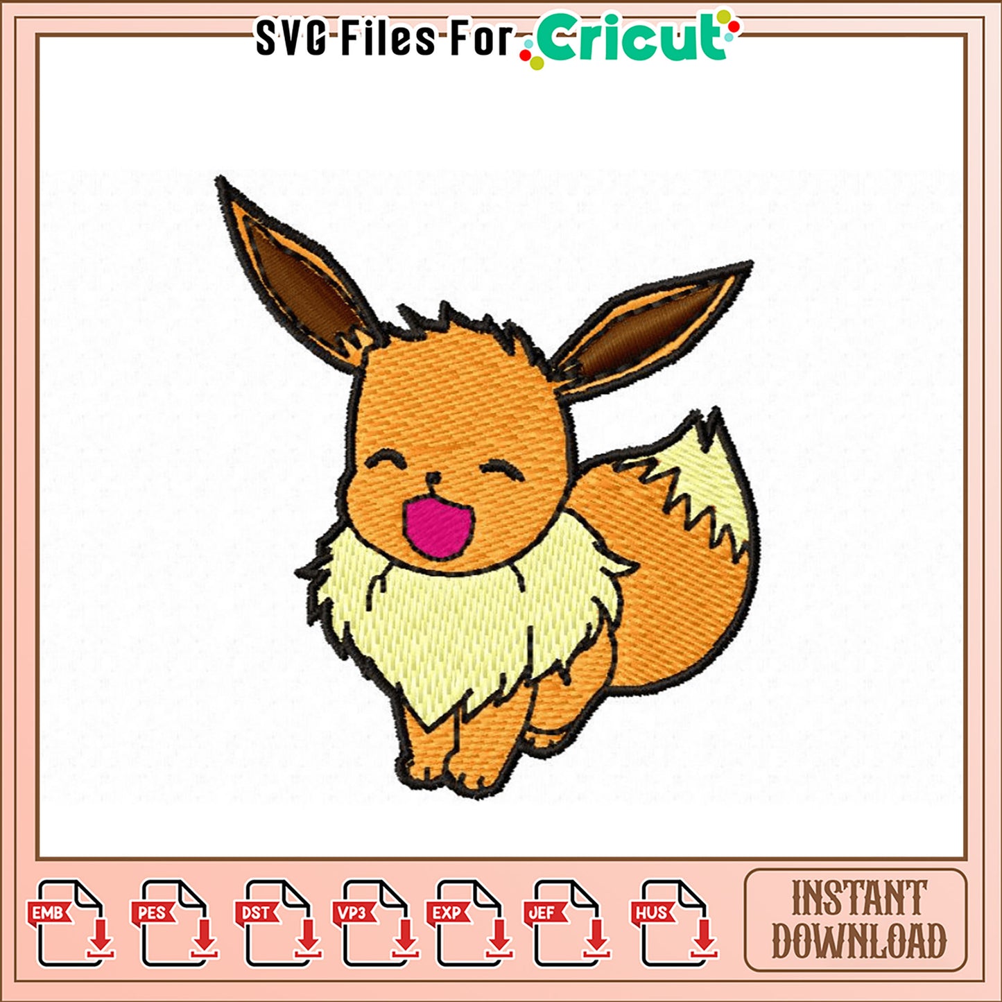 Cute Eevee Embroidery Design for Craft Projects