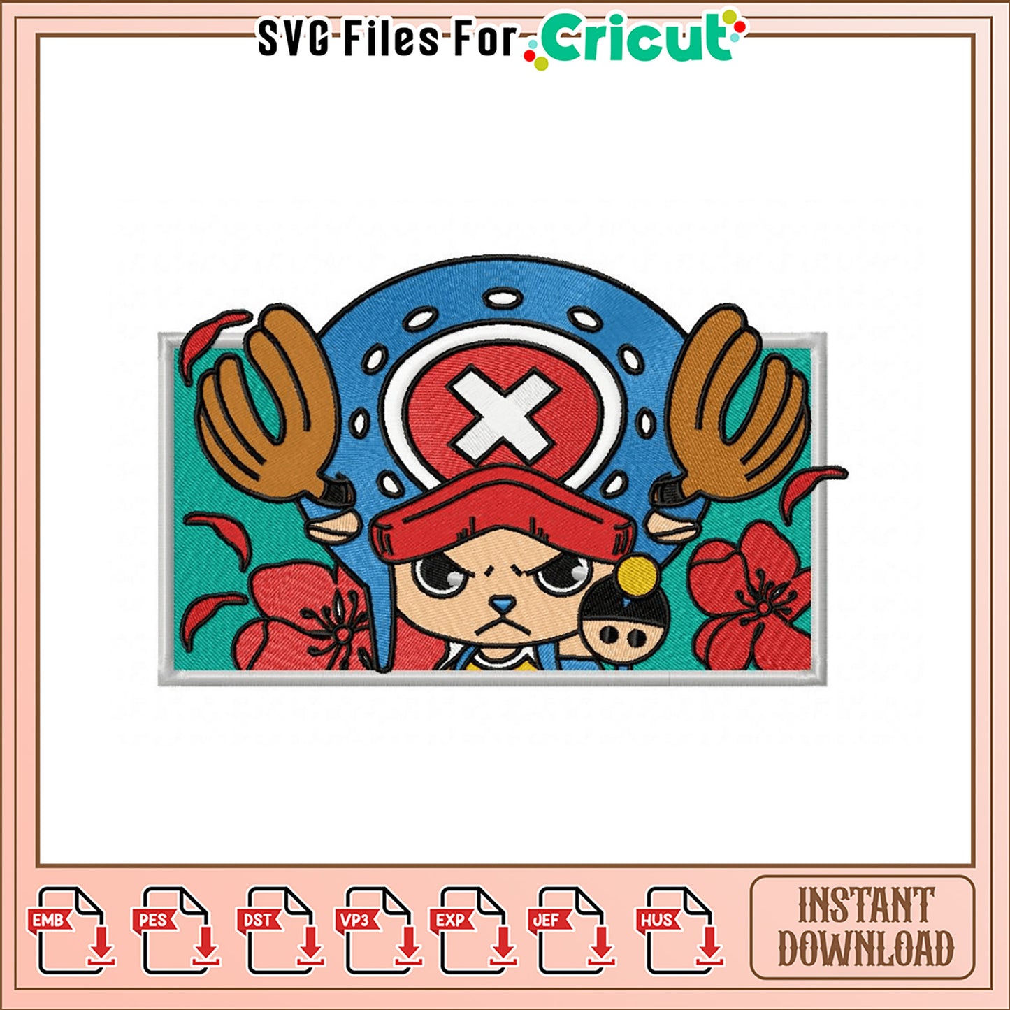 Cute Embroidery Design Character with Flowers Download