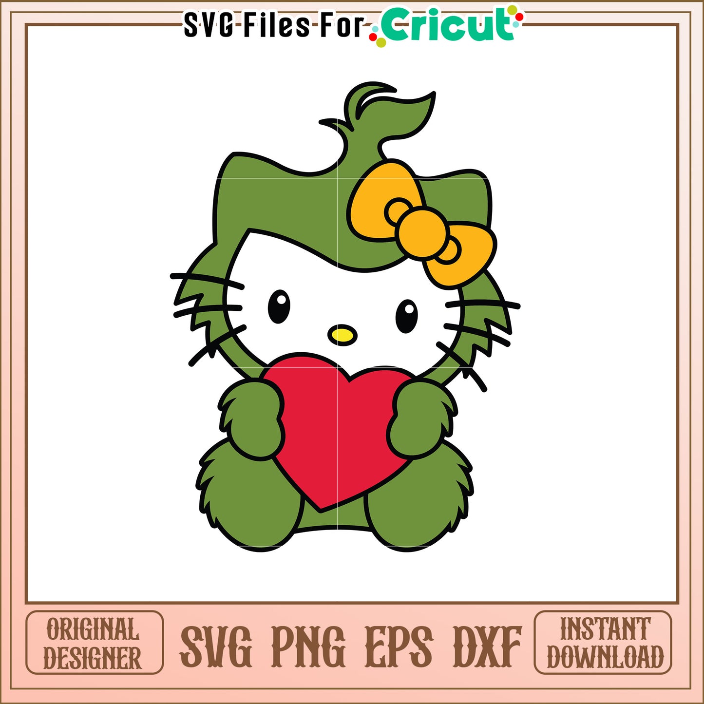 Cute Green Cat Holding Heart SVG Design for Crafts