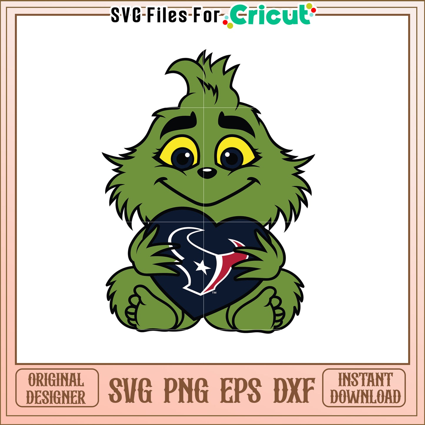 Cute Green Mascot Holding Houston Texans Heart SVG Design