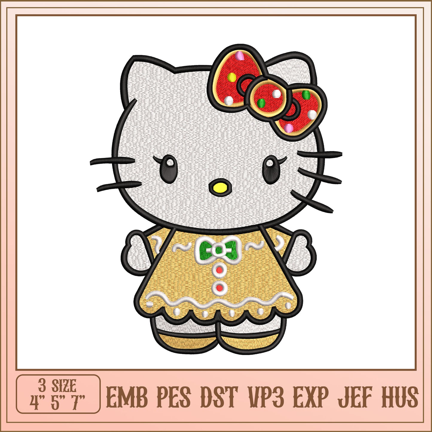 Cute Hello Kitty Embroidery Design in Multiple Formats and Sizes