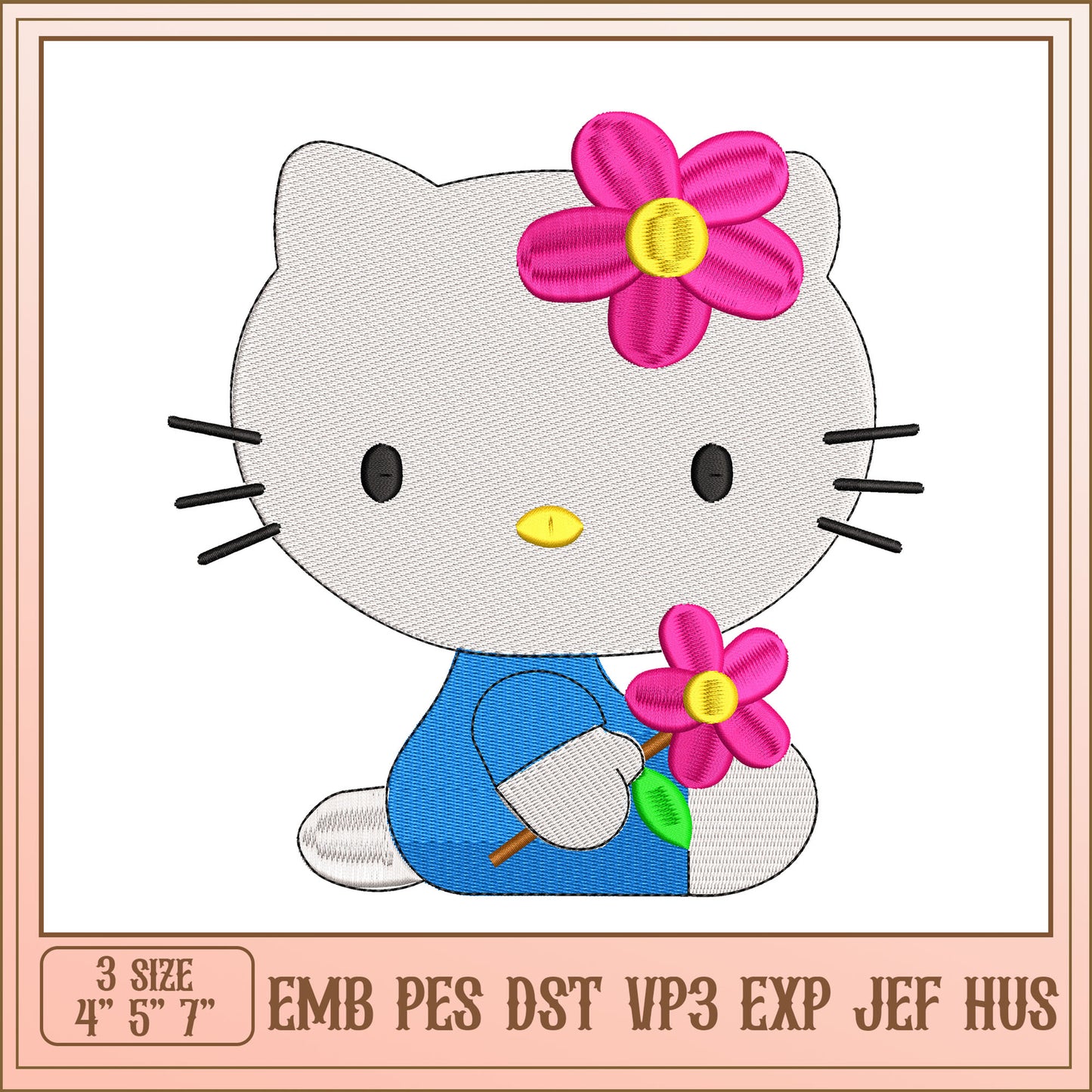 Cute Hello Kitty Embroidery Design in Three Sizes for Crafts