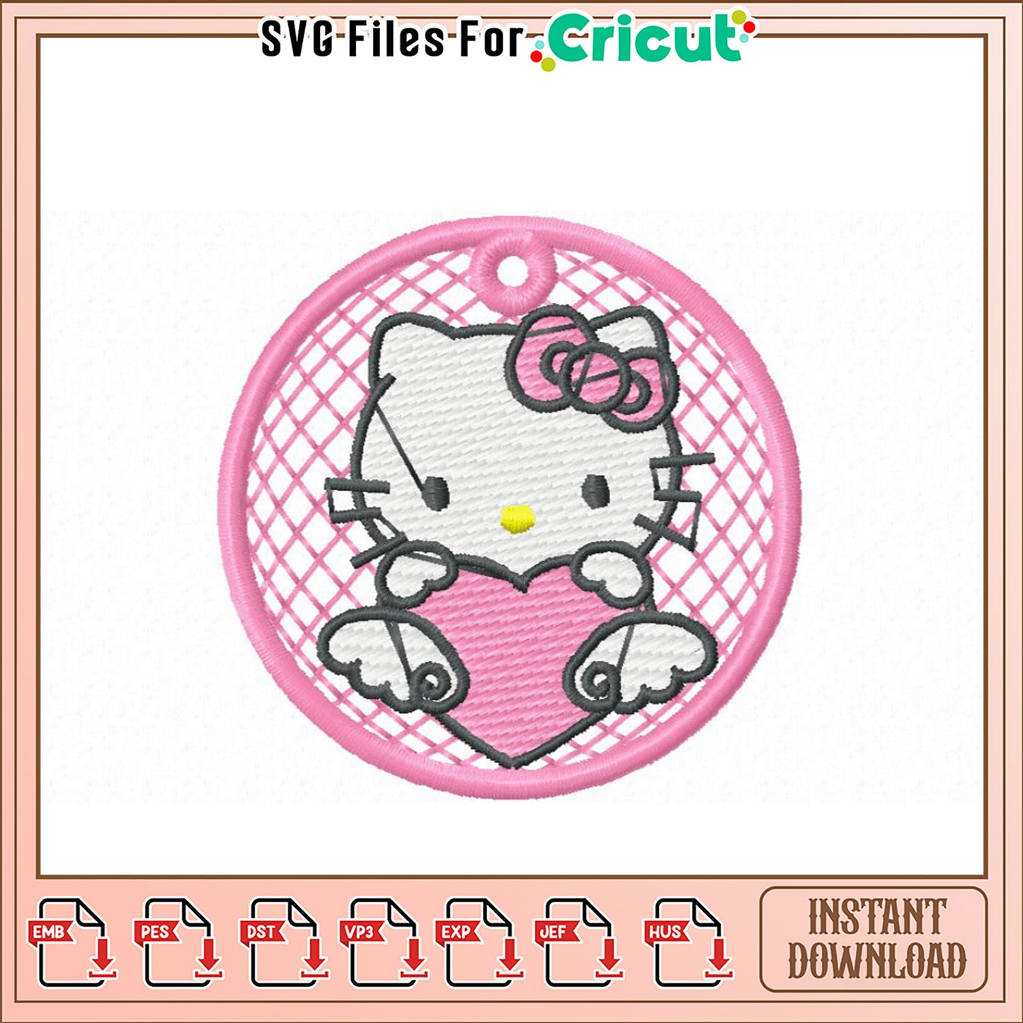 Cute Hello Kitty Embroidery Design with Heart Motif