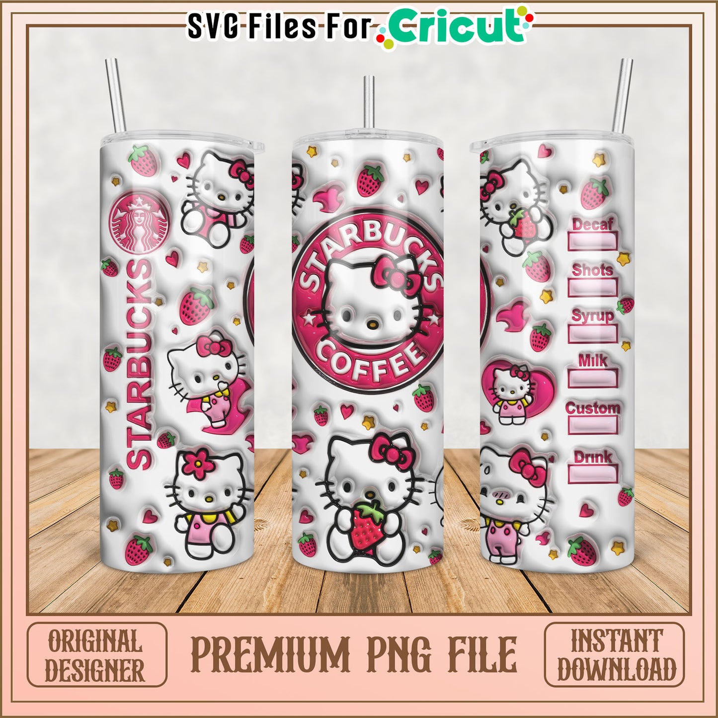 Cute Hello Kitty Starbucks Tumbler Design for DIY Cricut Projects