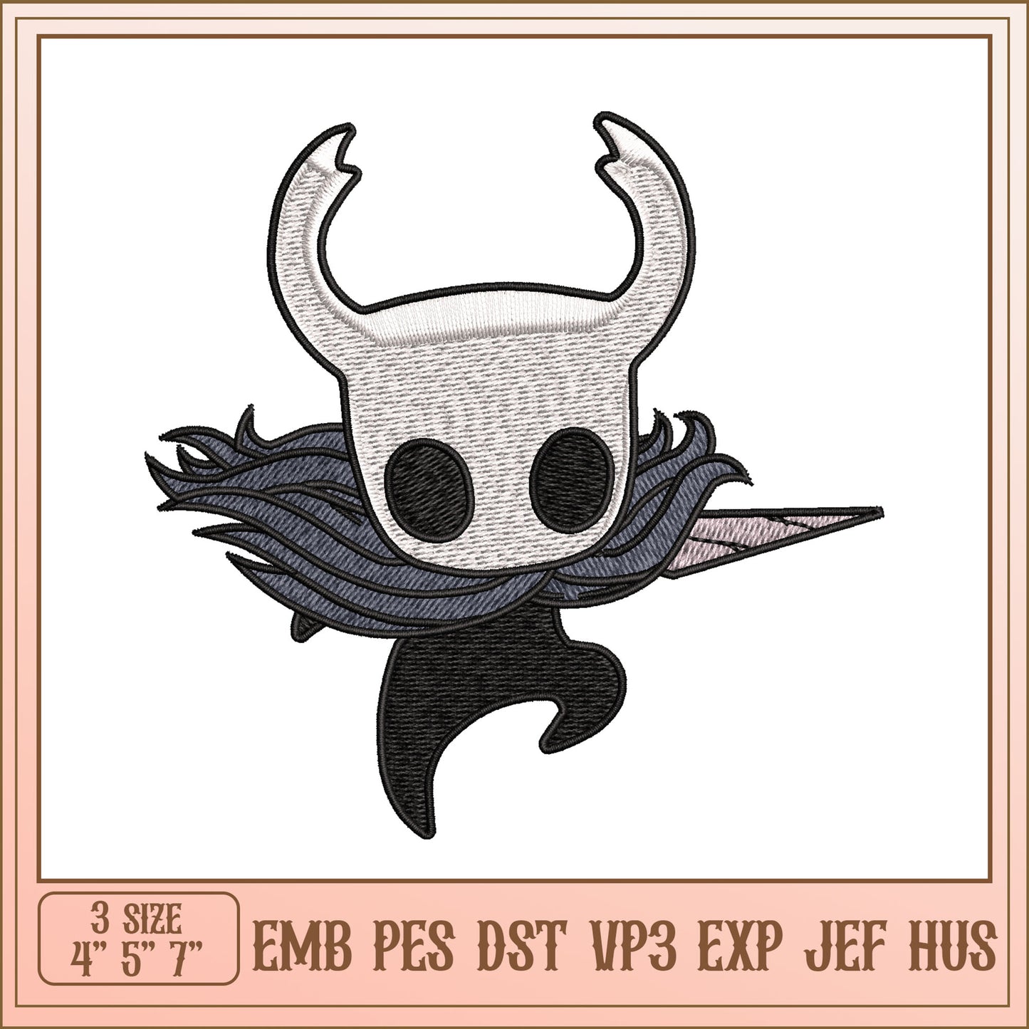 Cute Hollow Knight Character Embroidery Design Pattern 3 Sizes