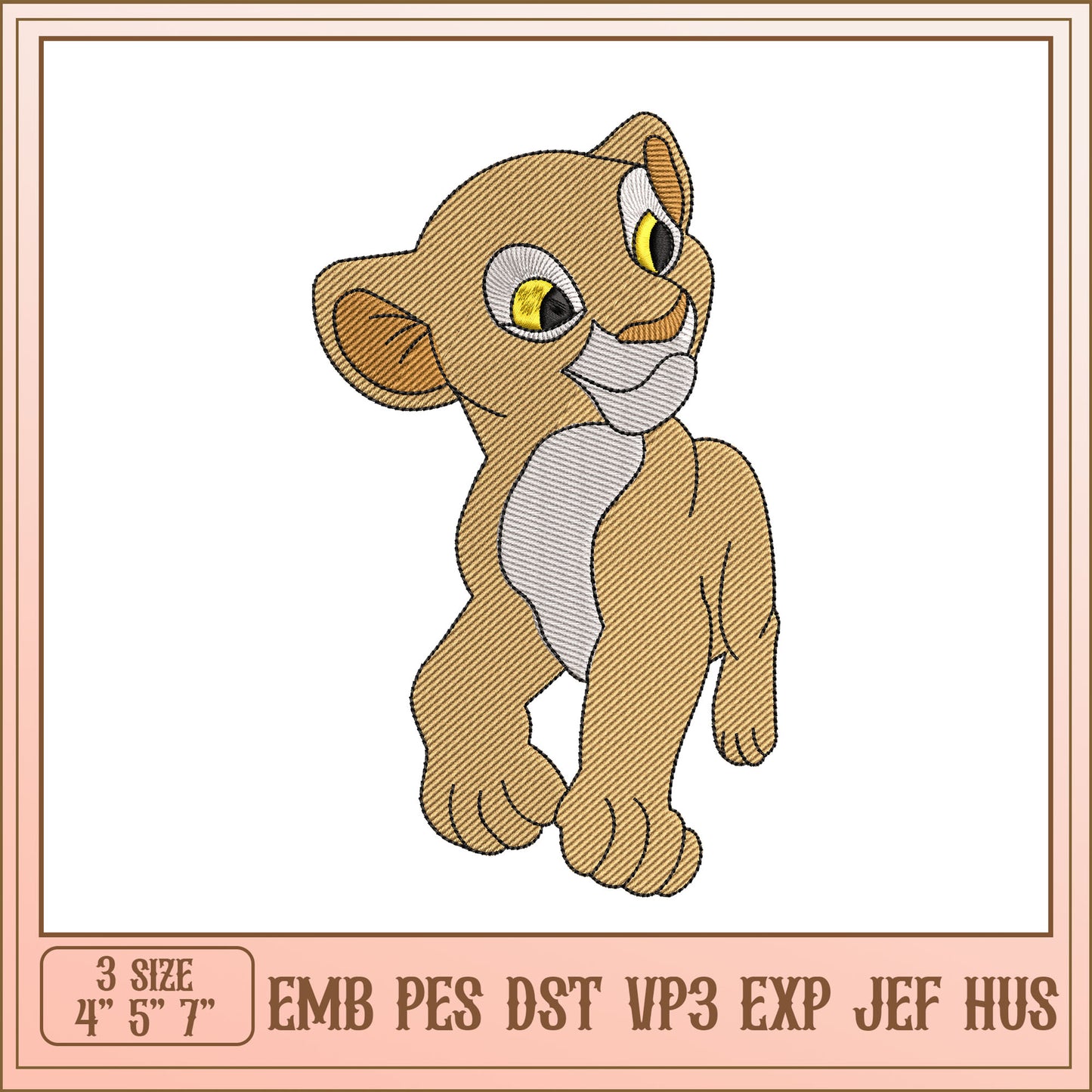 Cute Lion Cub Embroidery Design