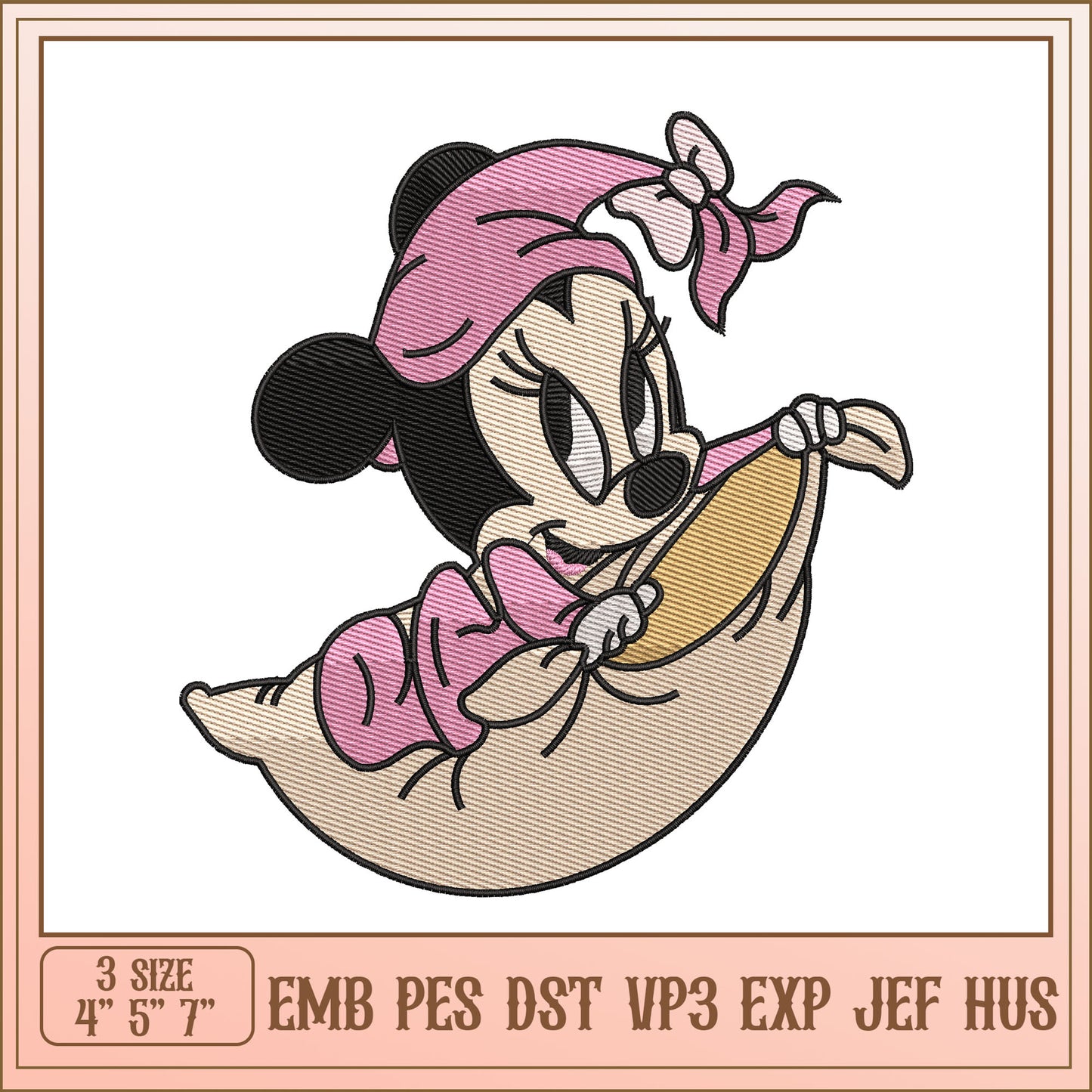 Cute Minnie Mouse Embroidery Design for Kids Apparel 4x5x7