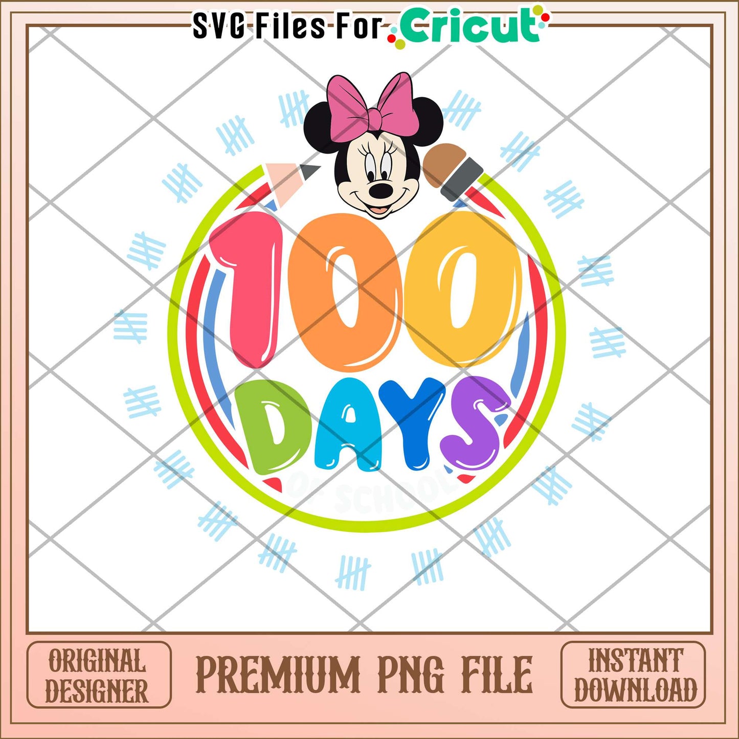 Cute Minnie face 100 days png, 100 days of school png, school png