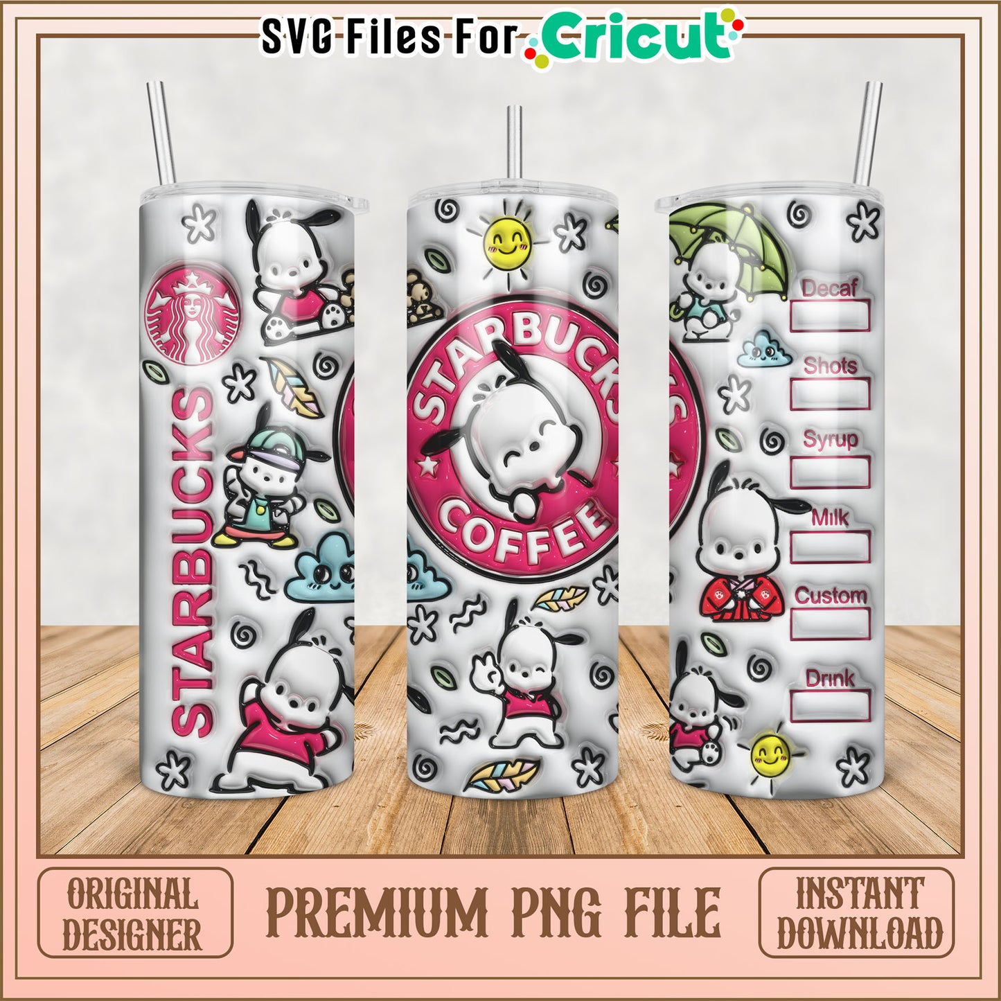 Cute Starbucks Tumbler Design PNG File for Cricut Projects