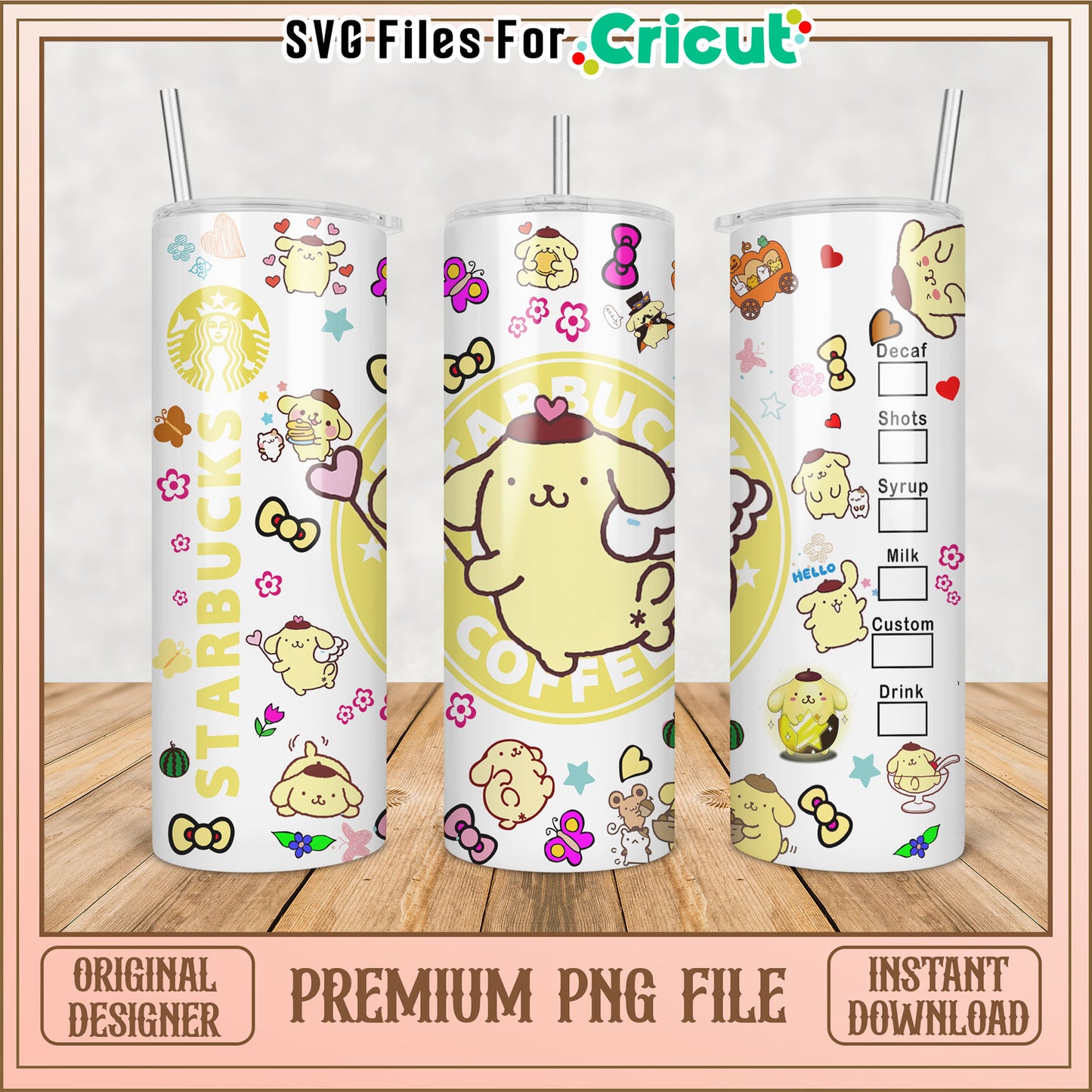 Cute Starbucks Tumbler Design PNG for Cricut Instant Download