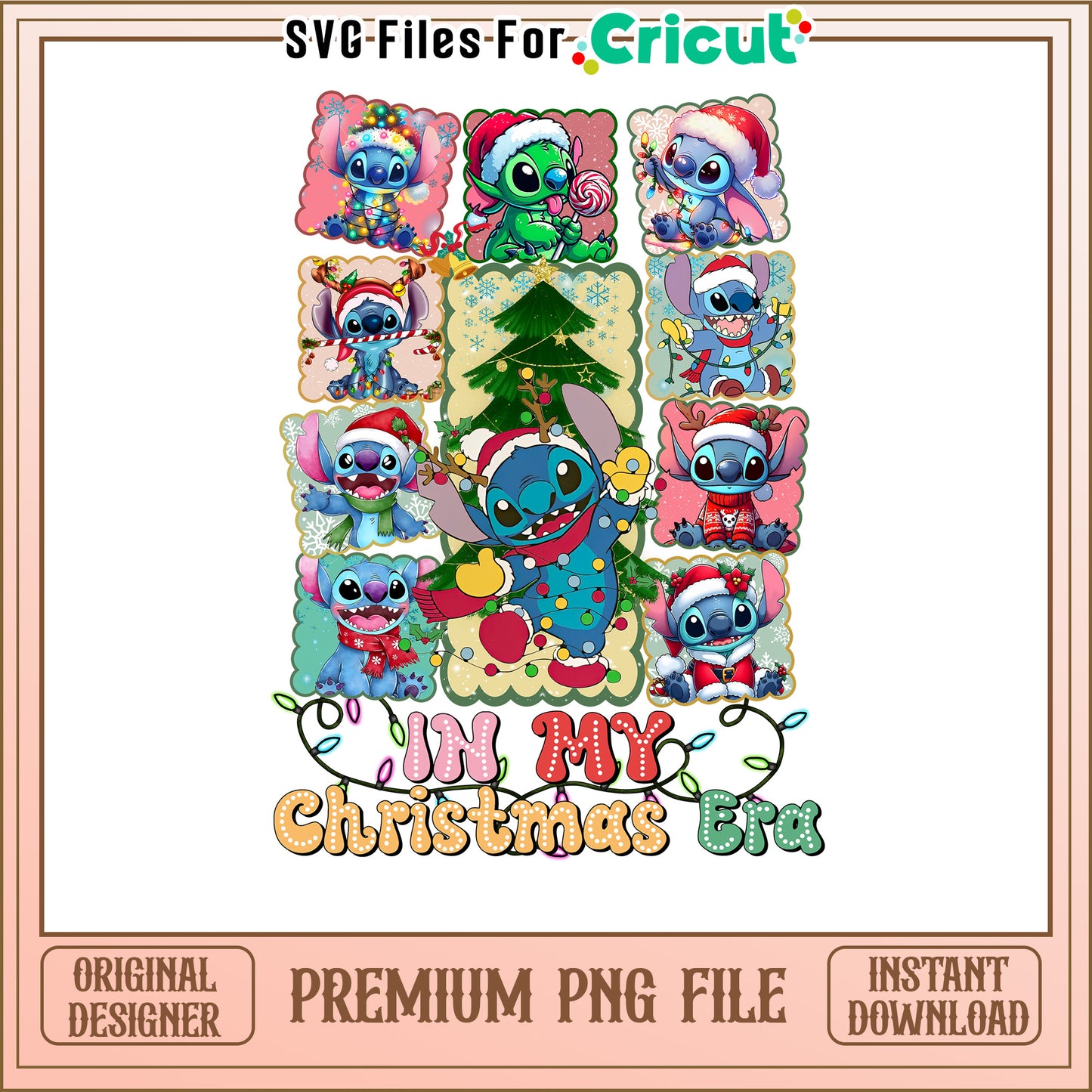 Cute Stitch Christmas PNG Design, Perfect for Holiday Crafts