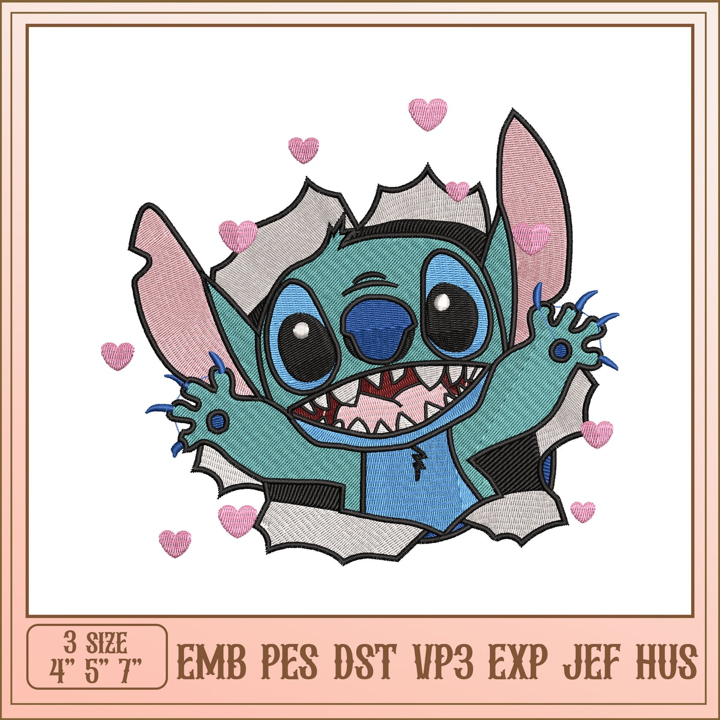 Cute Stitch Design of Stitch Character with Heart Details