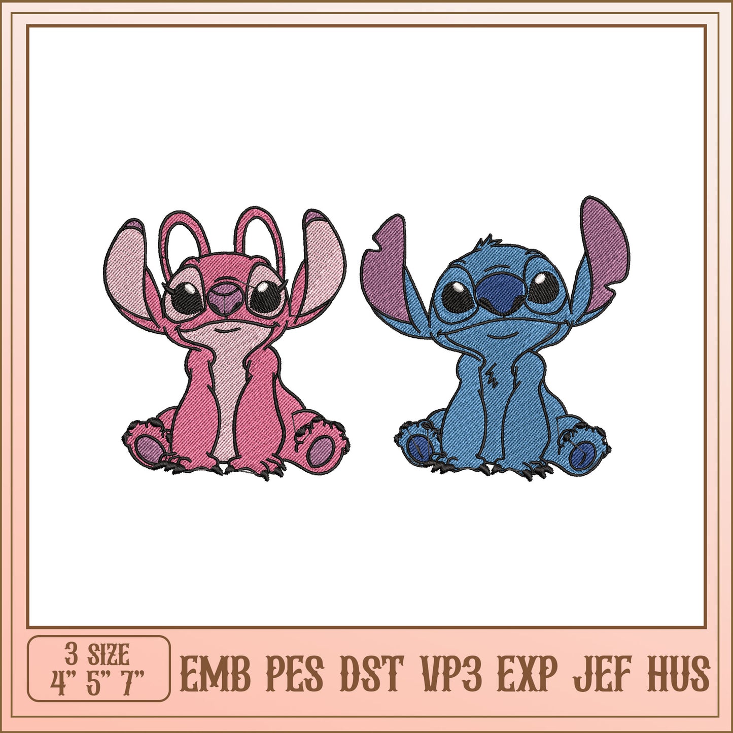 Cute Stitch Embroidery Design Set of Pink and Blue Characters