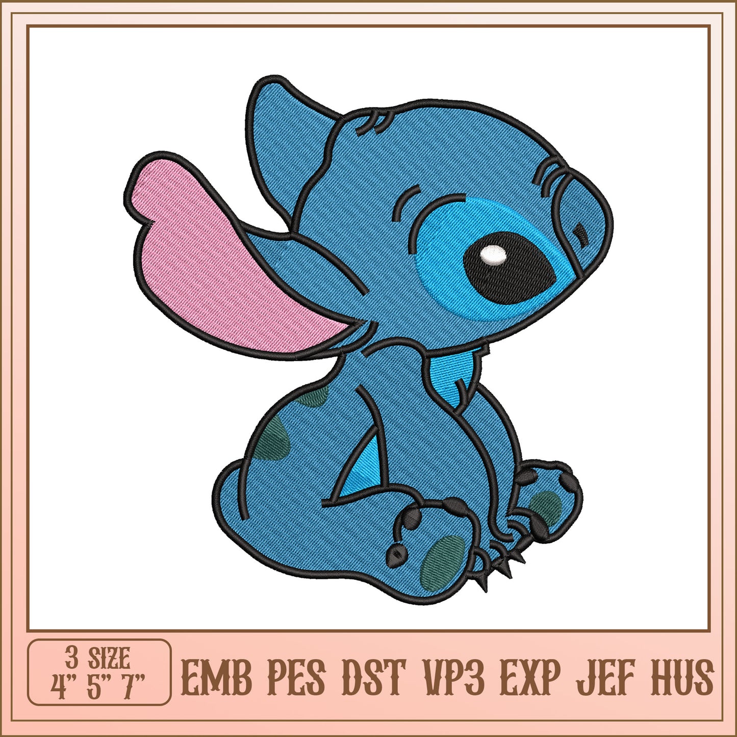 Cute Stitch Embroidery Design of Adorable Blue Character 5 Sizes