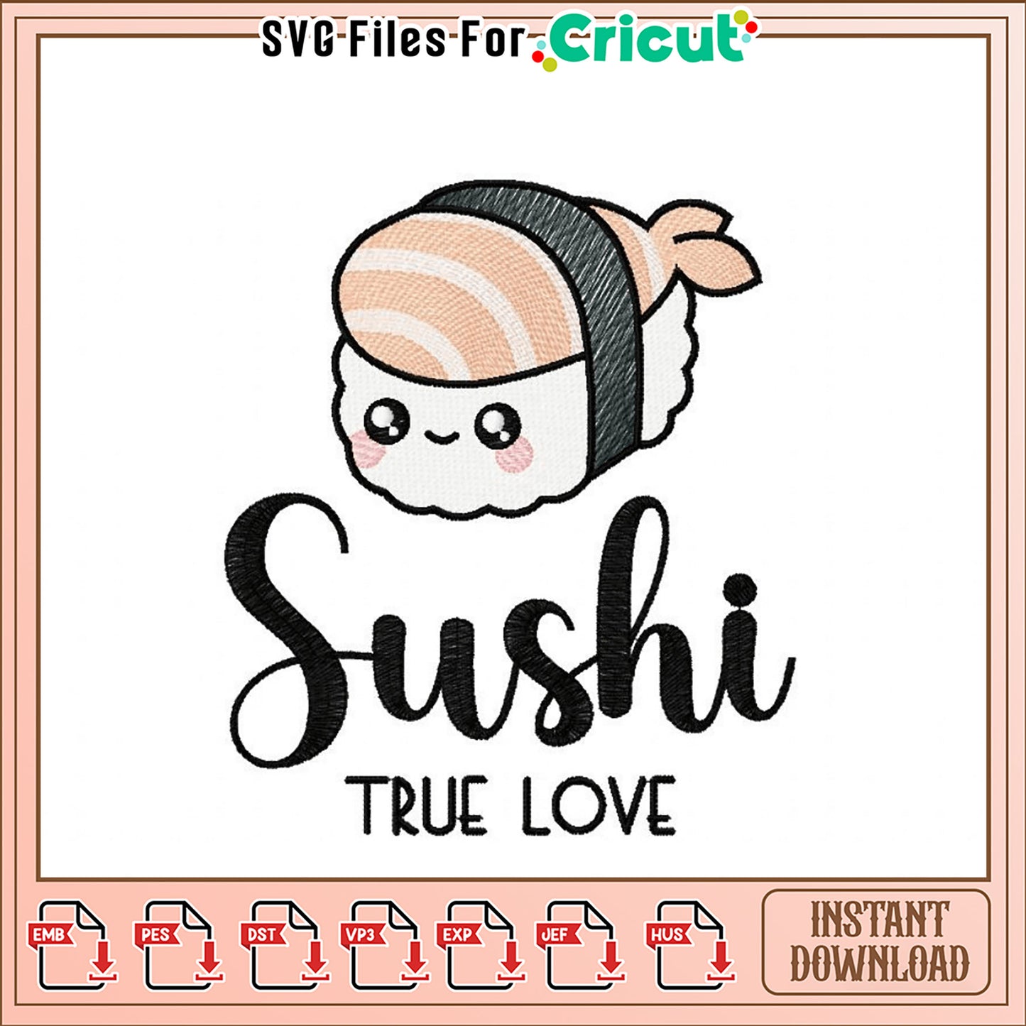 Cute Sushi Embroidery Design Instant Download