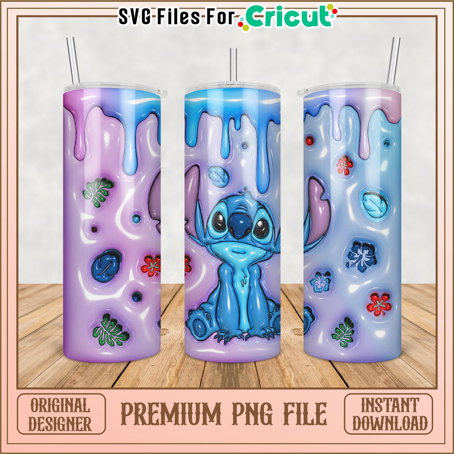 Cute Tumbler PNG File with Colorful Drippy Design