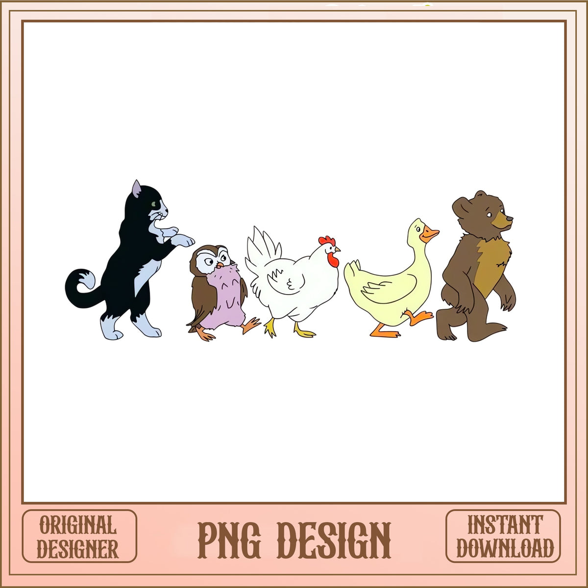 Cute Farm Animals PNG, Cat Owl Chicken Duck Bear Clipart, Animal PNG