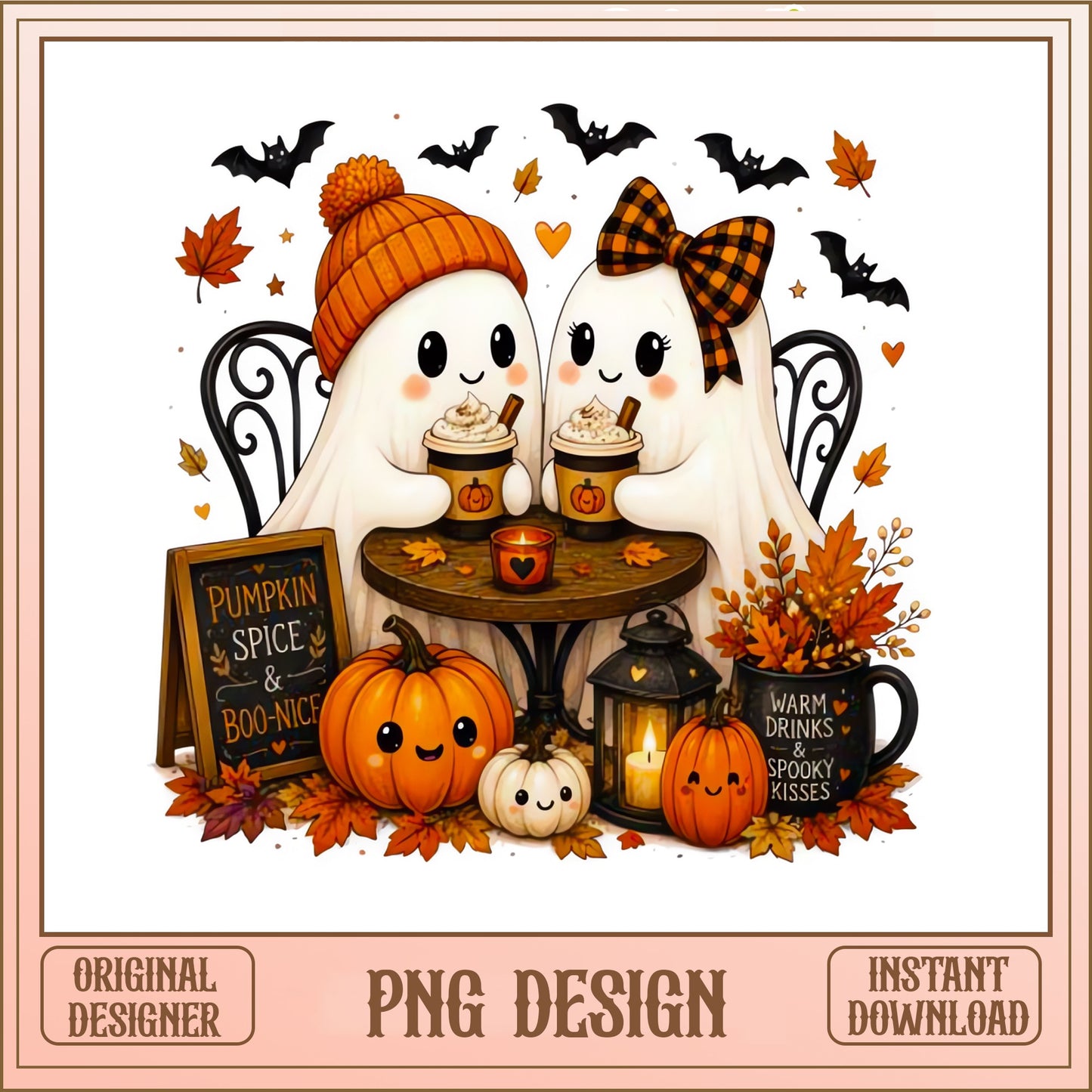 Cute Ghost Couple Pumpkin Spice PNG, Halloween PNG, Fall PNG