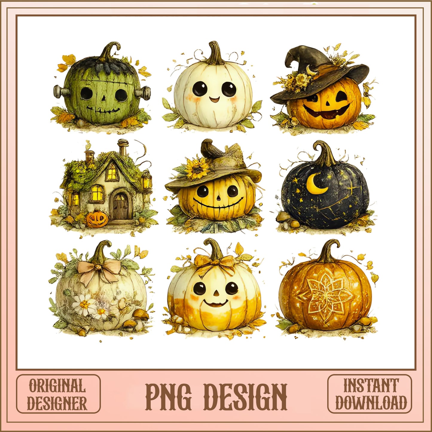 Cute Halloween Pumpkin PNG Bundle, Jack O Lantern PNG, Fall PNG