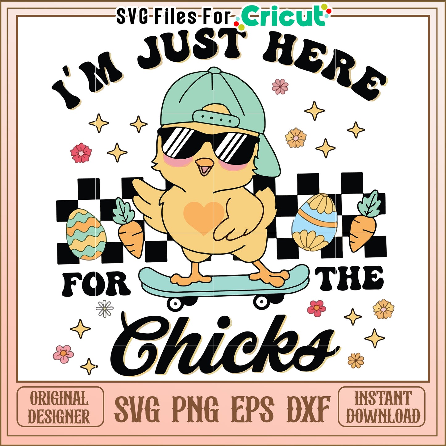 Cute chick on skateboard design, perfect for Easter fun