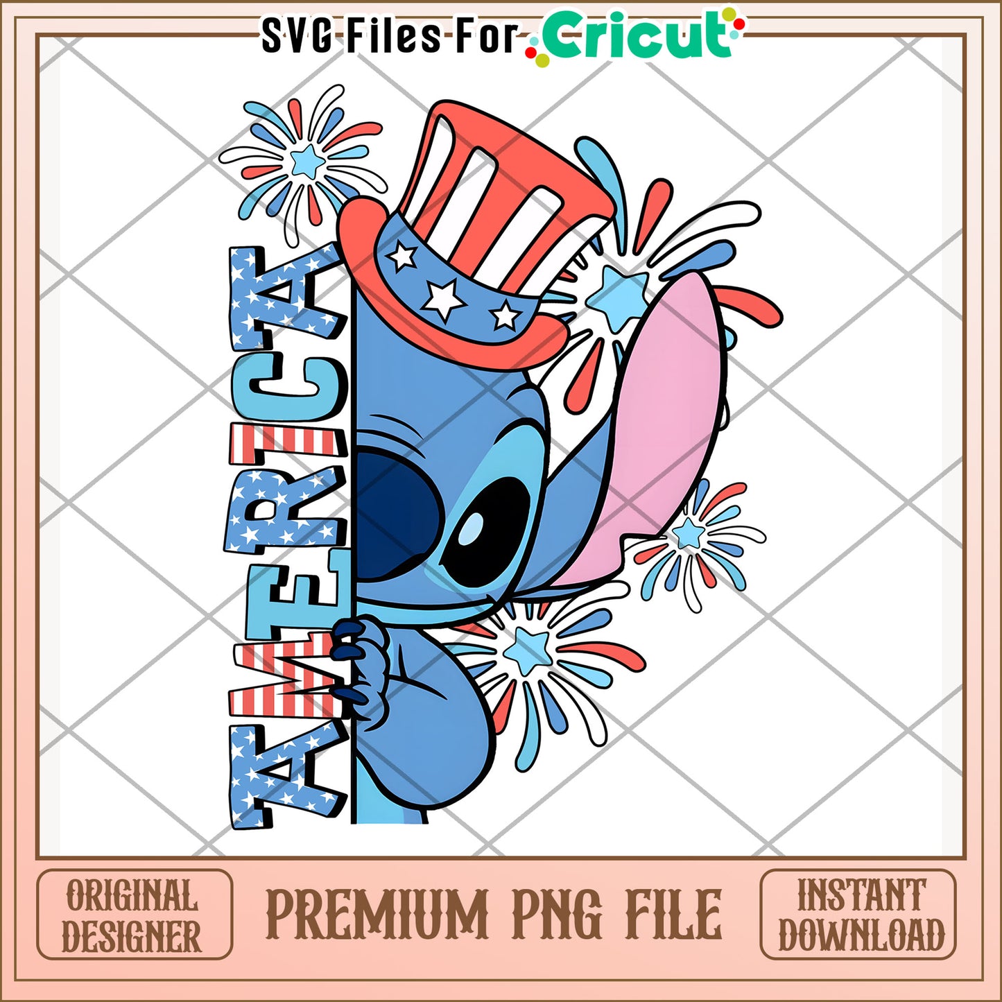 Cute design stitch america png, happy 4th of july png, red white and blue png