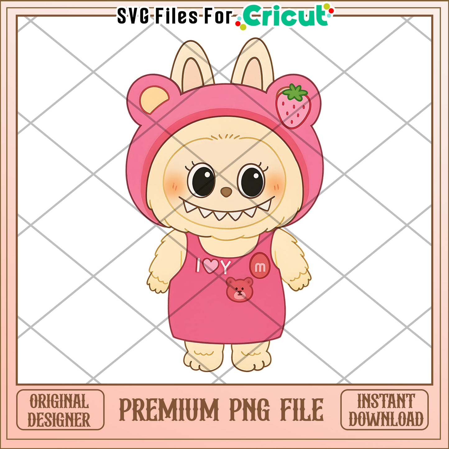 Cute design strawberry labubu png, cute labubu png, labubu popmart png
