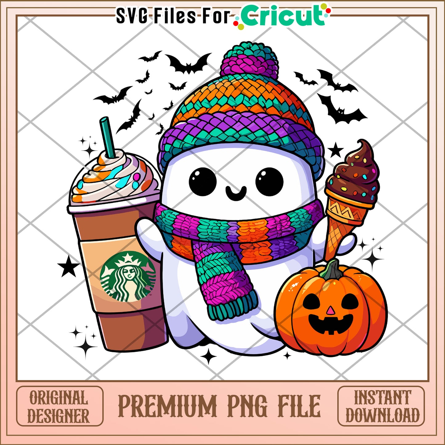 Cute ghost in winter png, spirit halloween png, halloween candy png