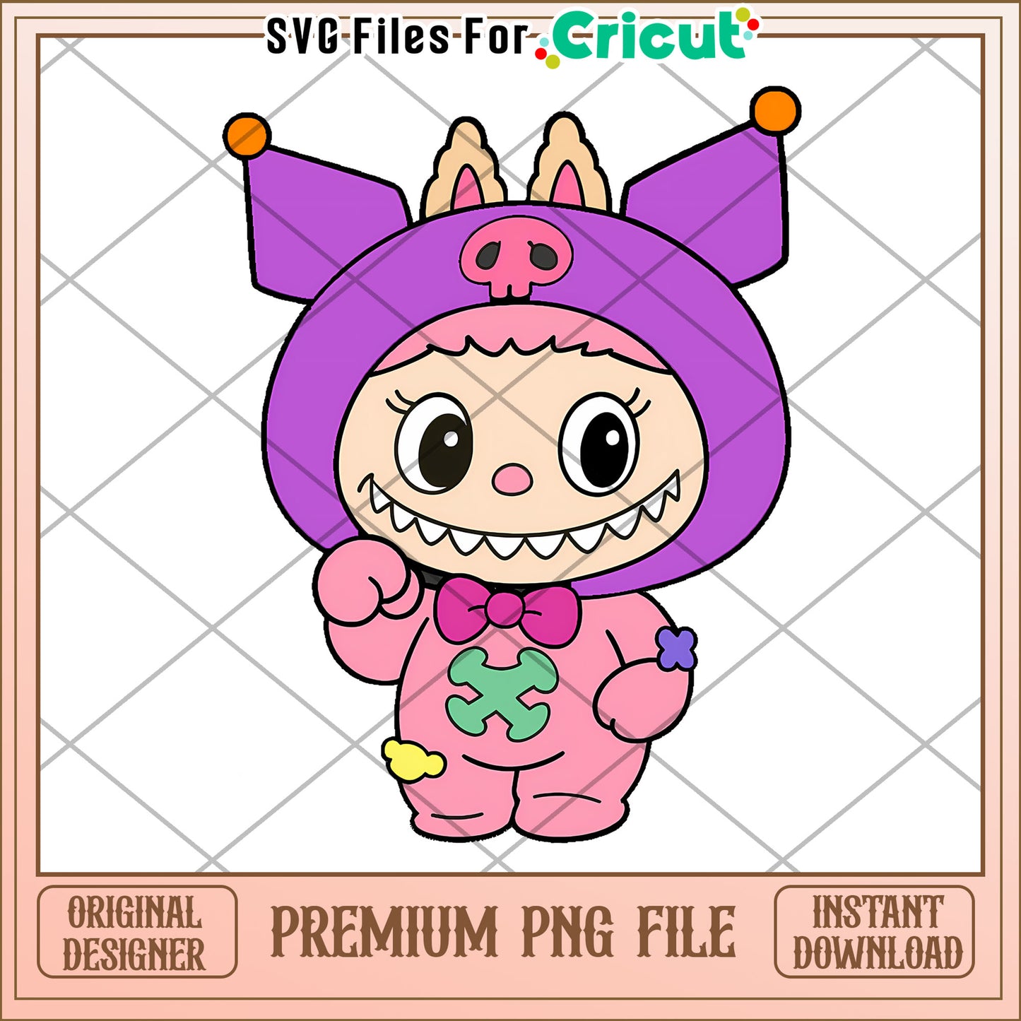 Cute pink kuromi toothless costume png, secret labubu png, labubu art png