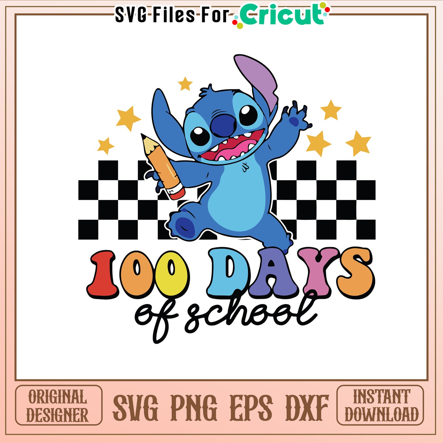 Cute stitch 100 days of school svg, disney character svg, school svg