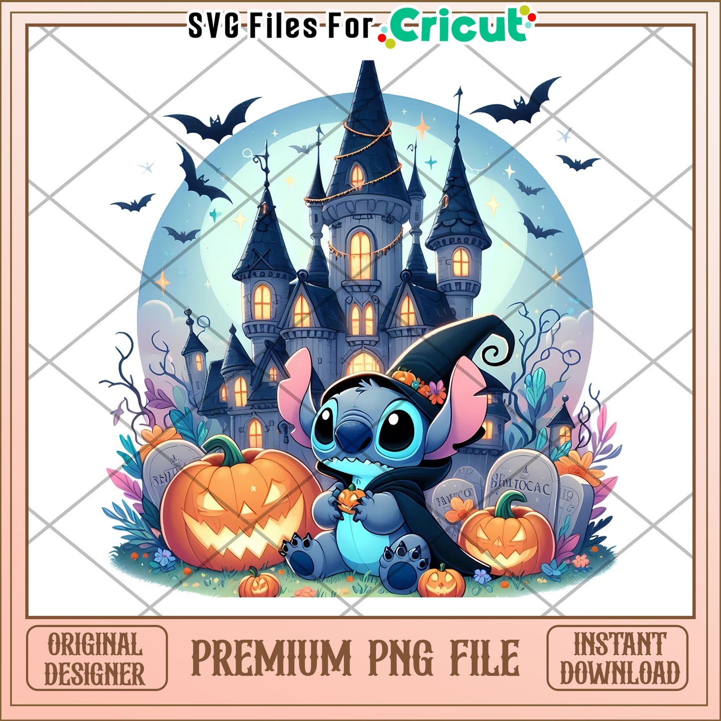 Cute stitch in castle png, spirit halloween png, funny stitch png