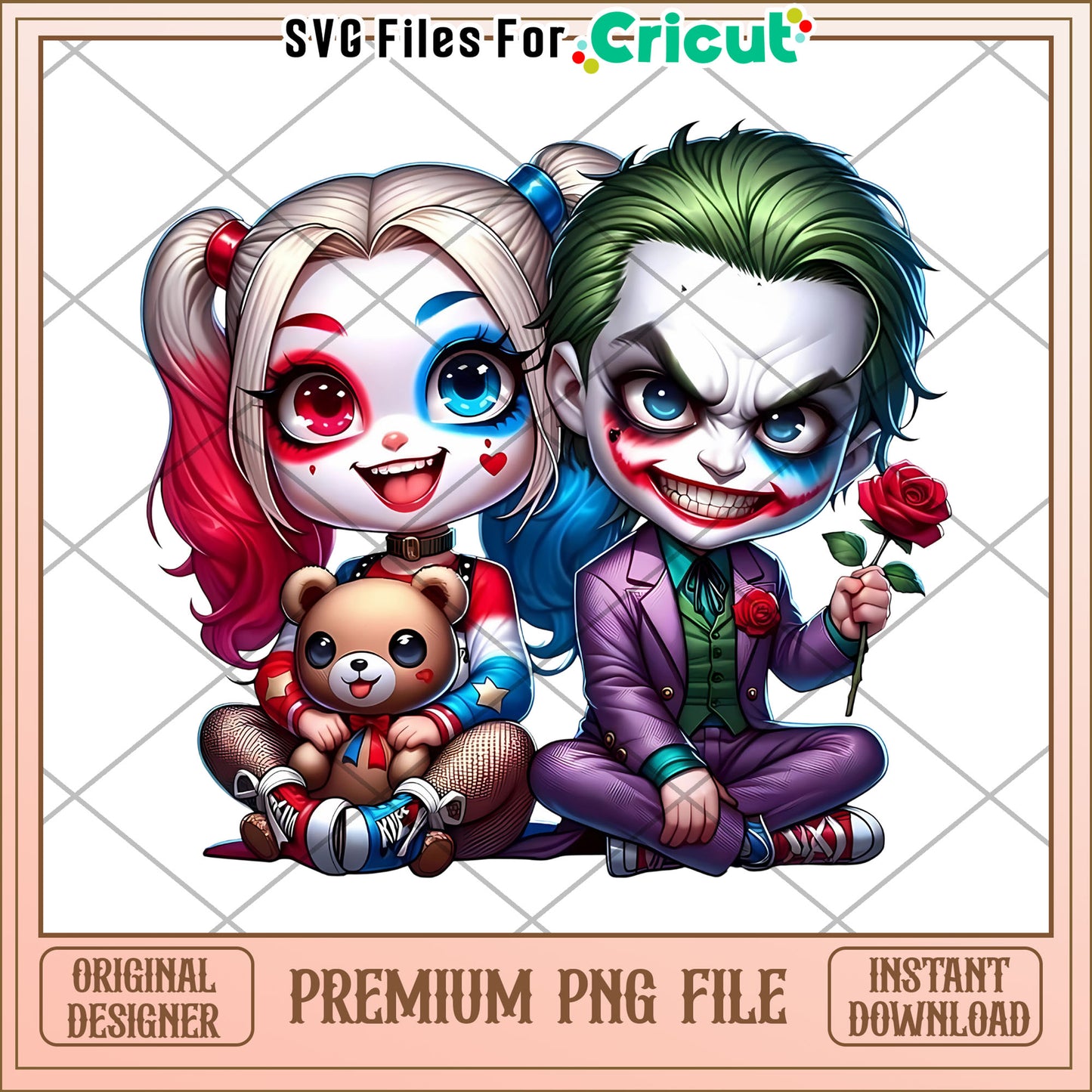 Cutie joker and harley queen png, halloween horror night png, scary characters png