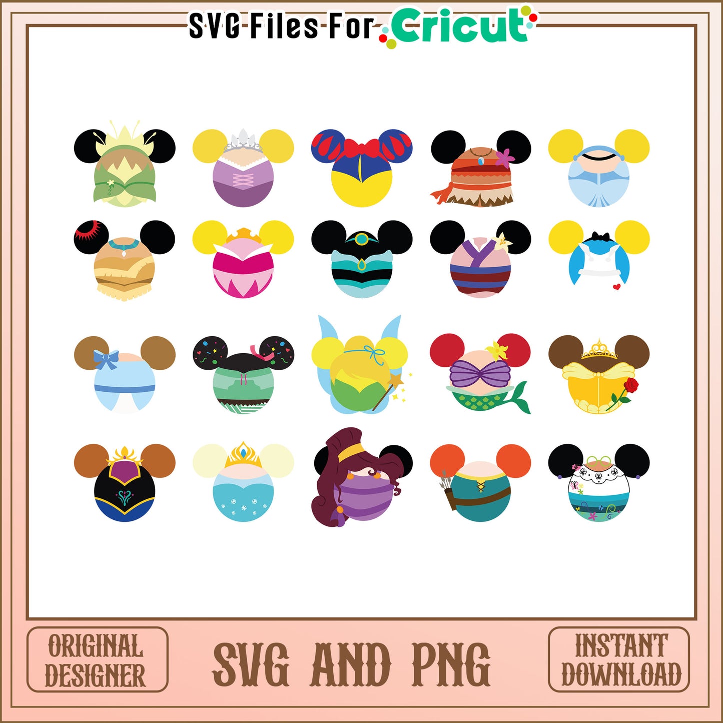 Mickey head princess design bundle svg, princess disney svg, mickey head svg