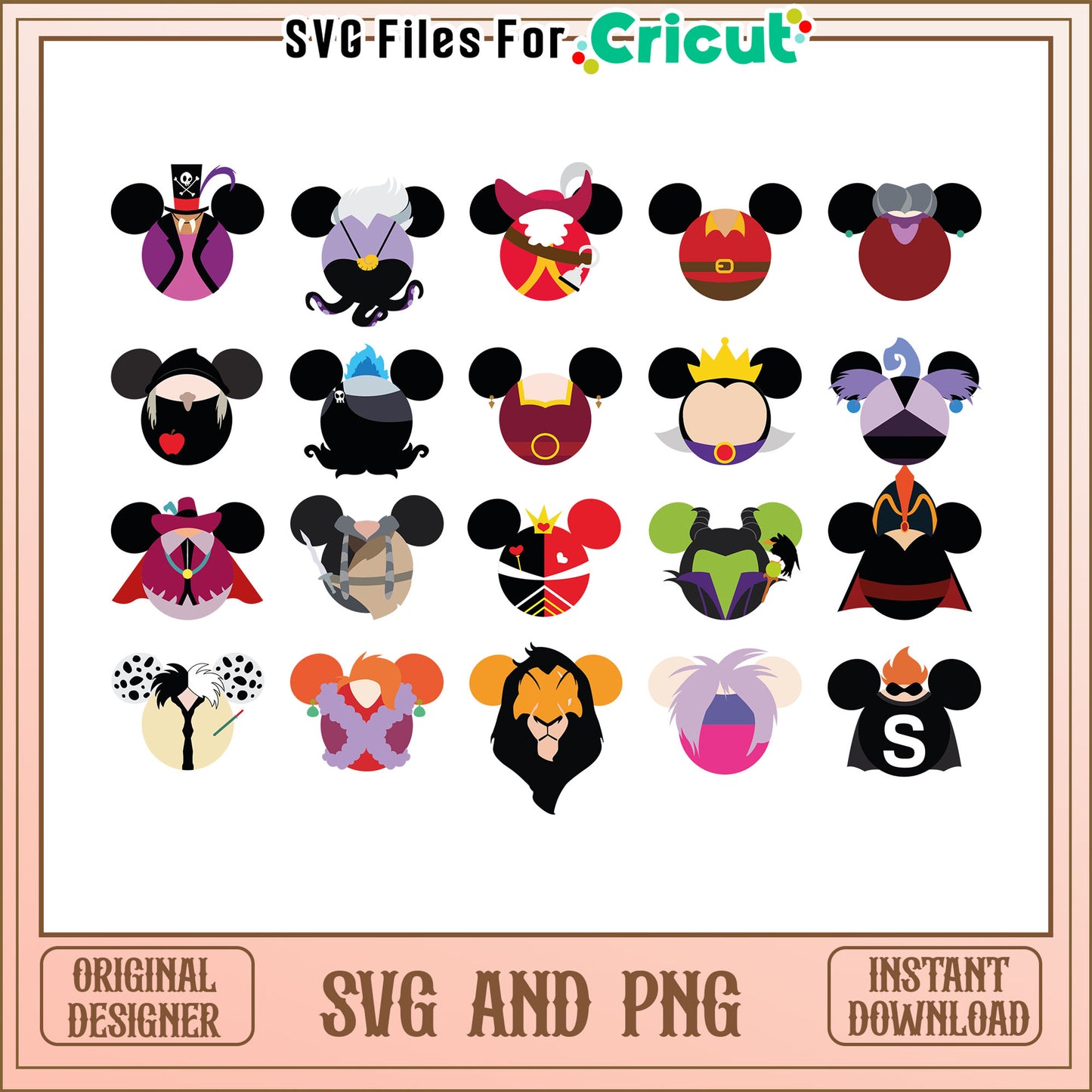 Mickey head disney villains bundle svg, disney villain svg