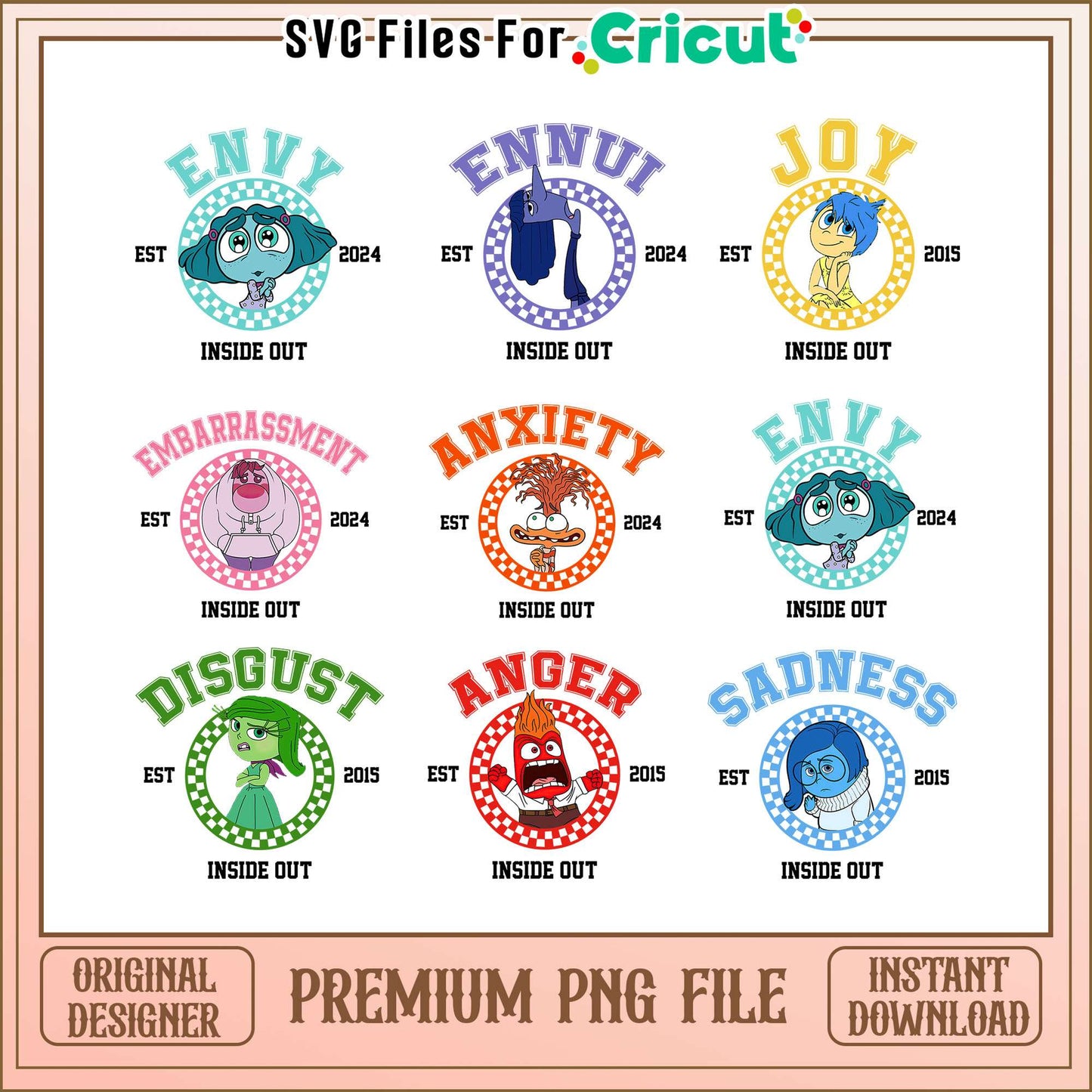 Envy friends est 2024 inside out design bundle png, inside out png