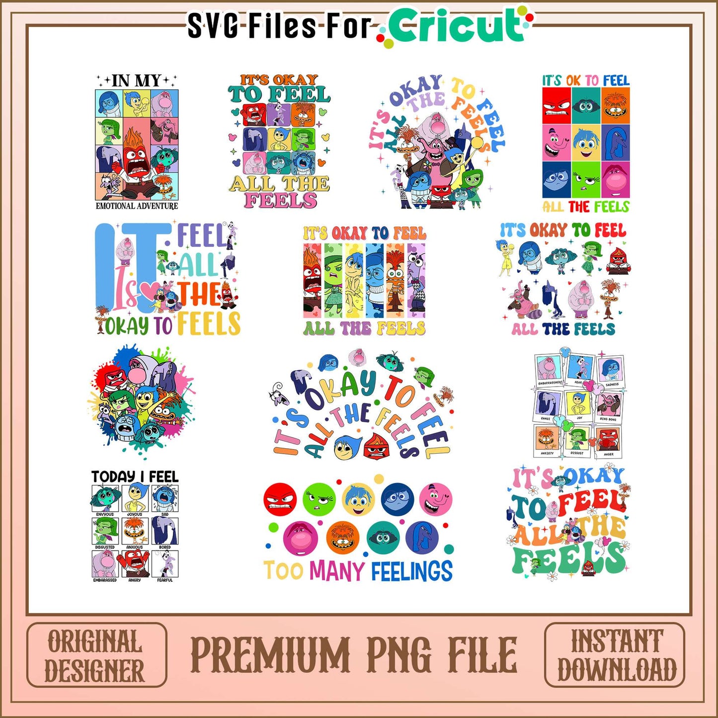 Disney it's okey to feel quotes bundle png, inside out 2 quotes png