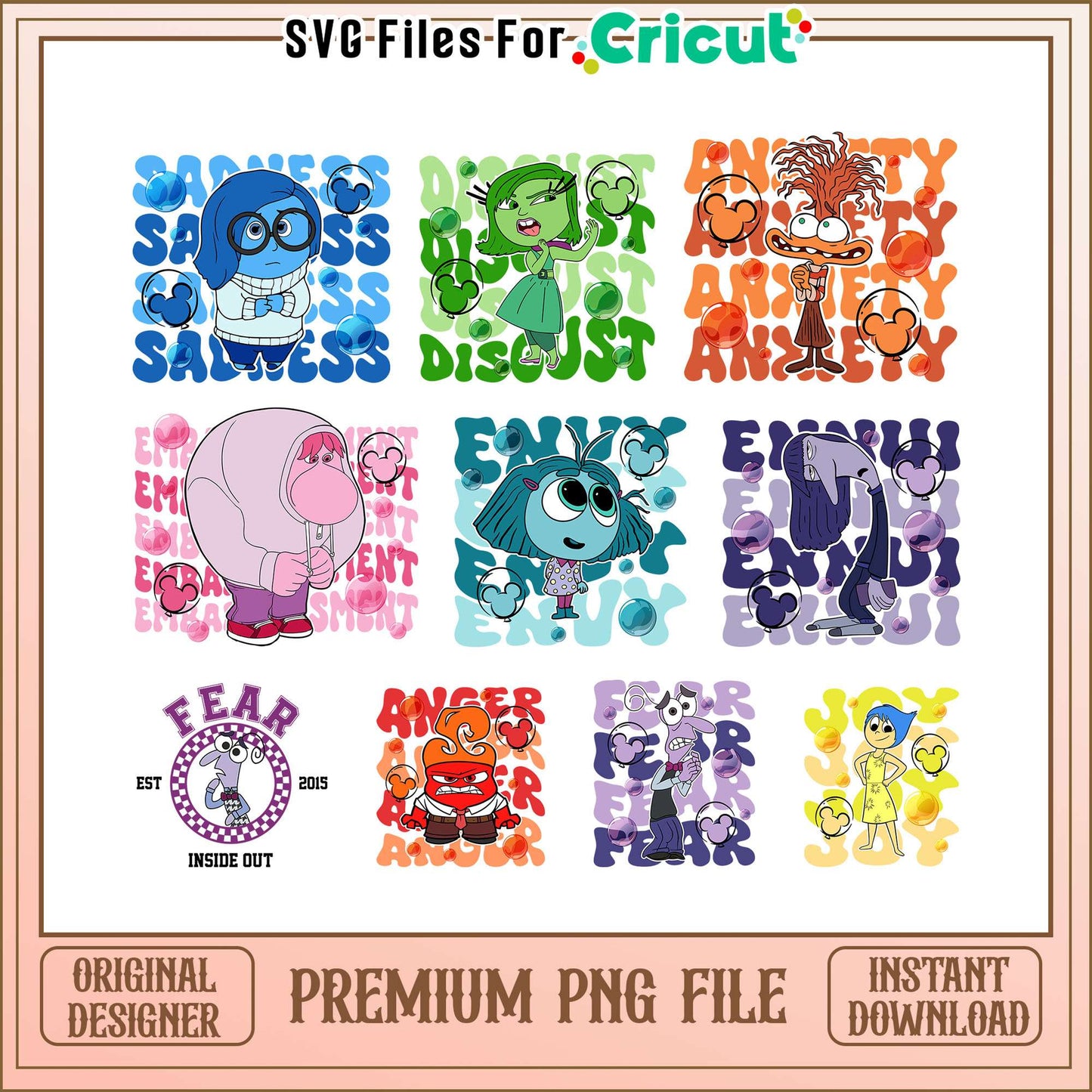 Inside out member name design bundle png, inside out cartoon png