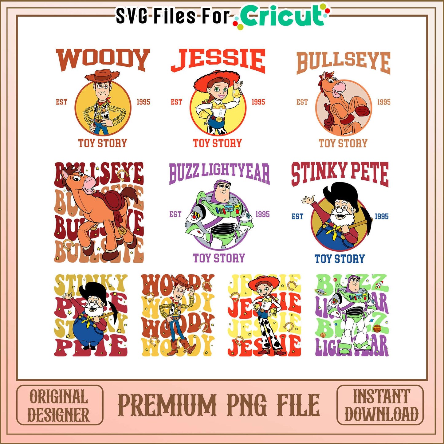 Toy story member name design bundle png, Toy story png