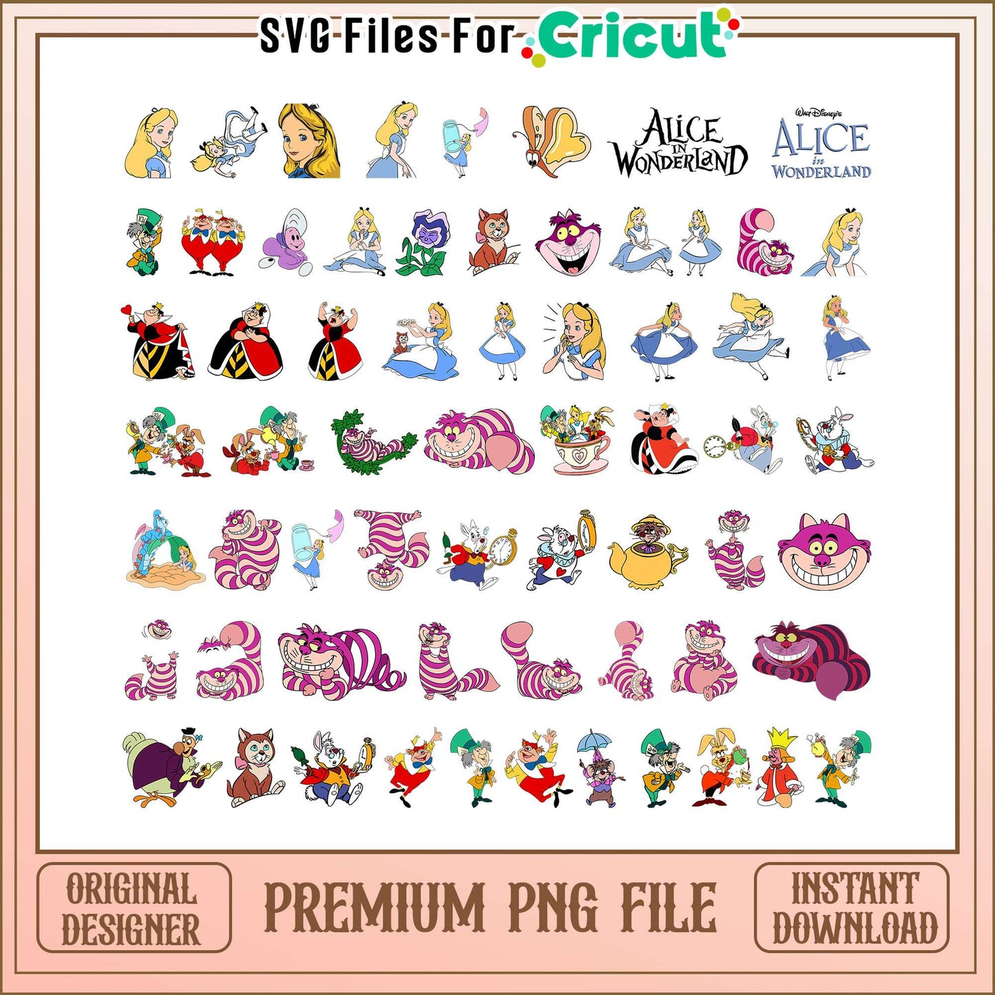 Alice in Wonderland characters bundle png, alice in wonderland png