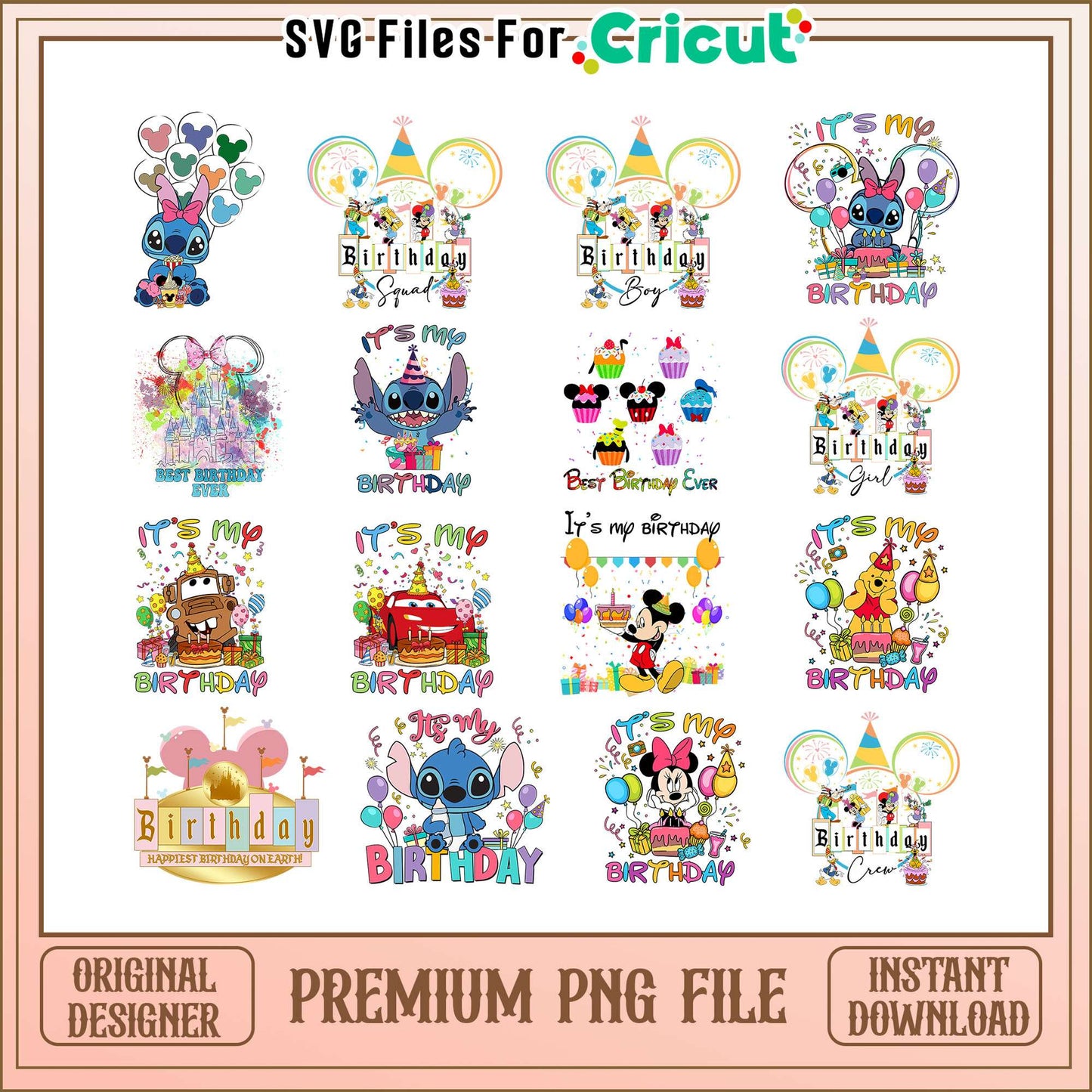Disney it's my birthday bundle png, happy birthday disney png
