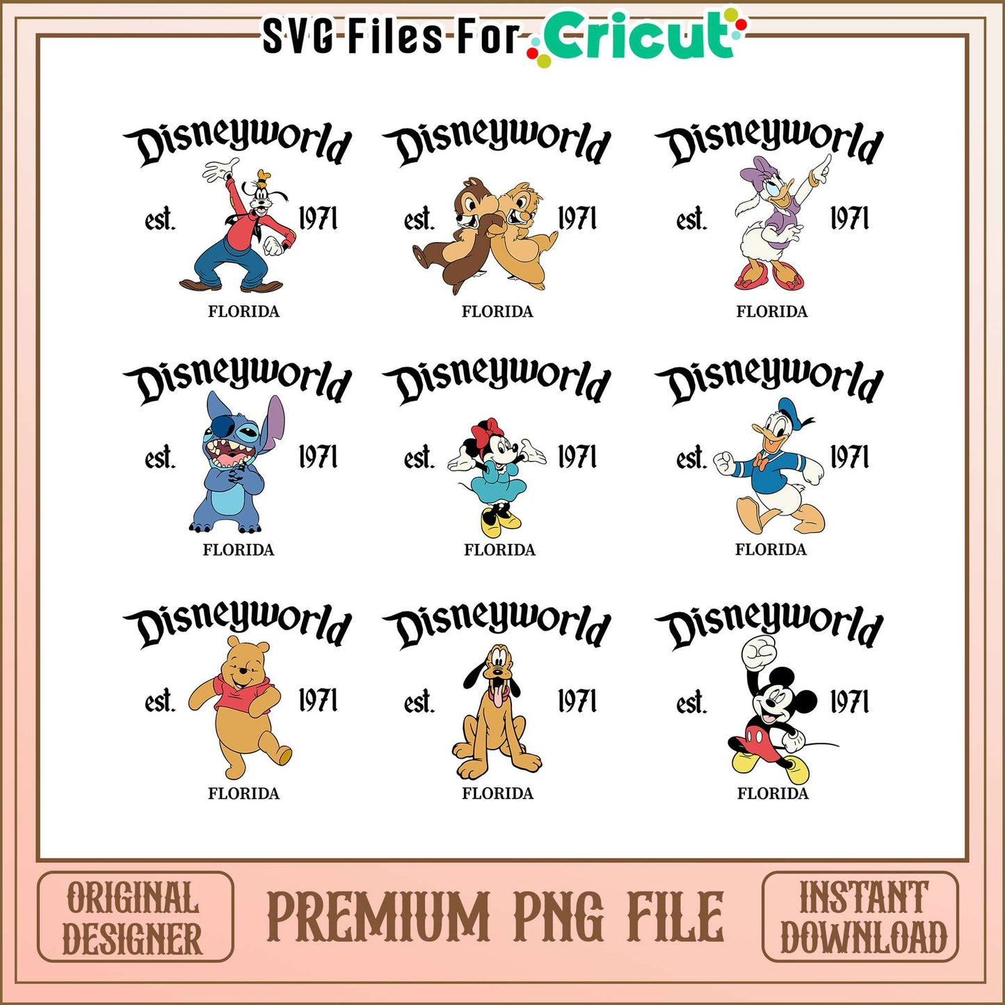 Disney characters disneyworld est florida bundle png, disney png