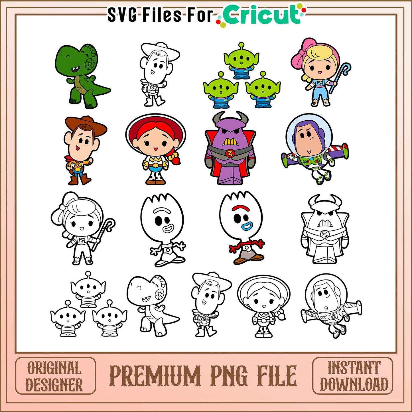 Disney toy story chibi design bundle png, disney toy story png
