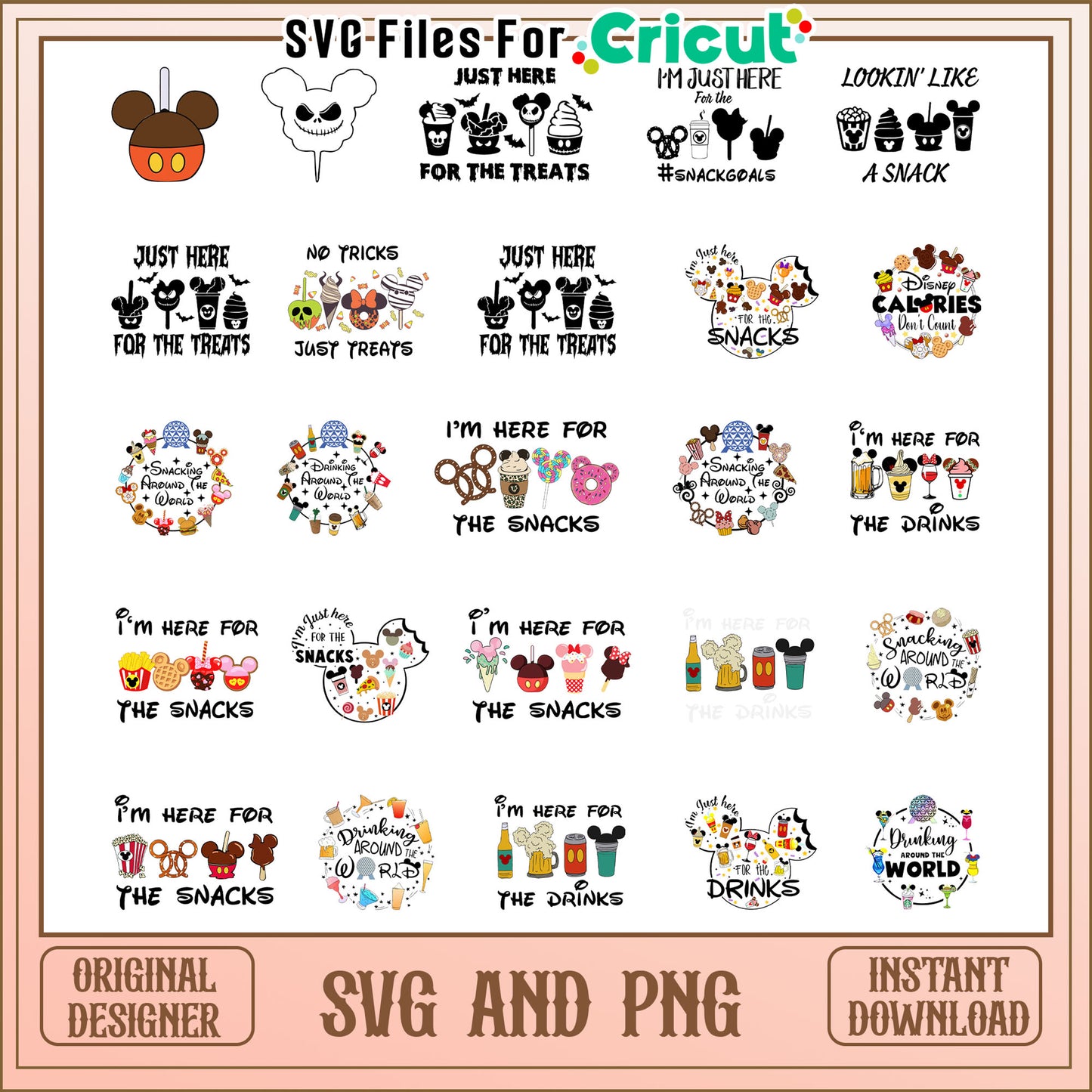 Disney quotes bundle svg, i'm here for the snacks bundle svg, disney snacks svg, halloween svg