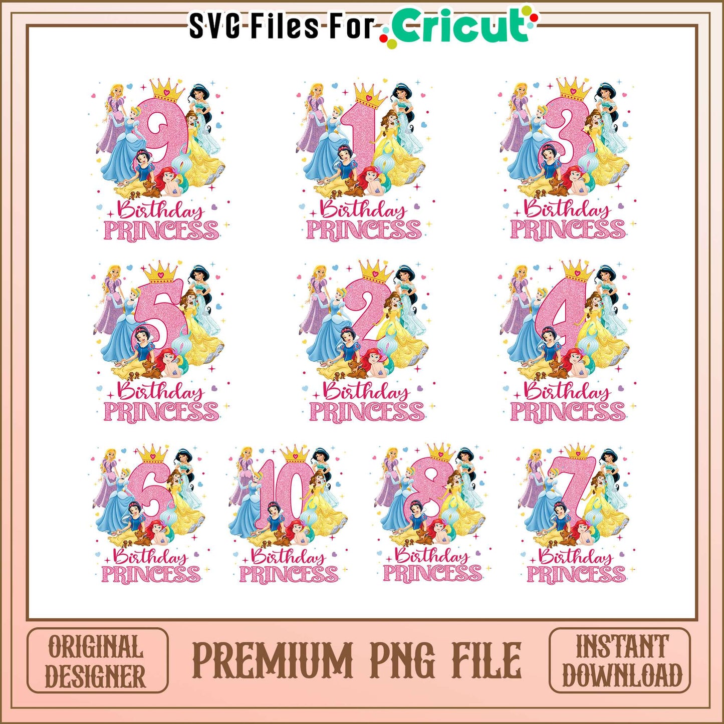Disney princess birthday numbers bundle png, disney princess birthday png