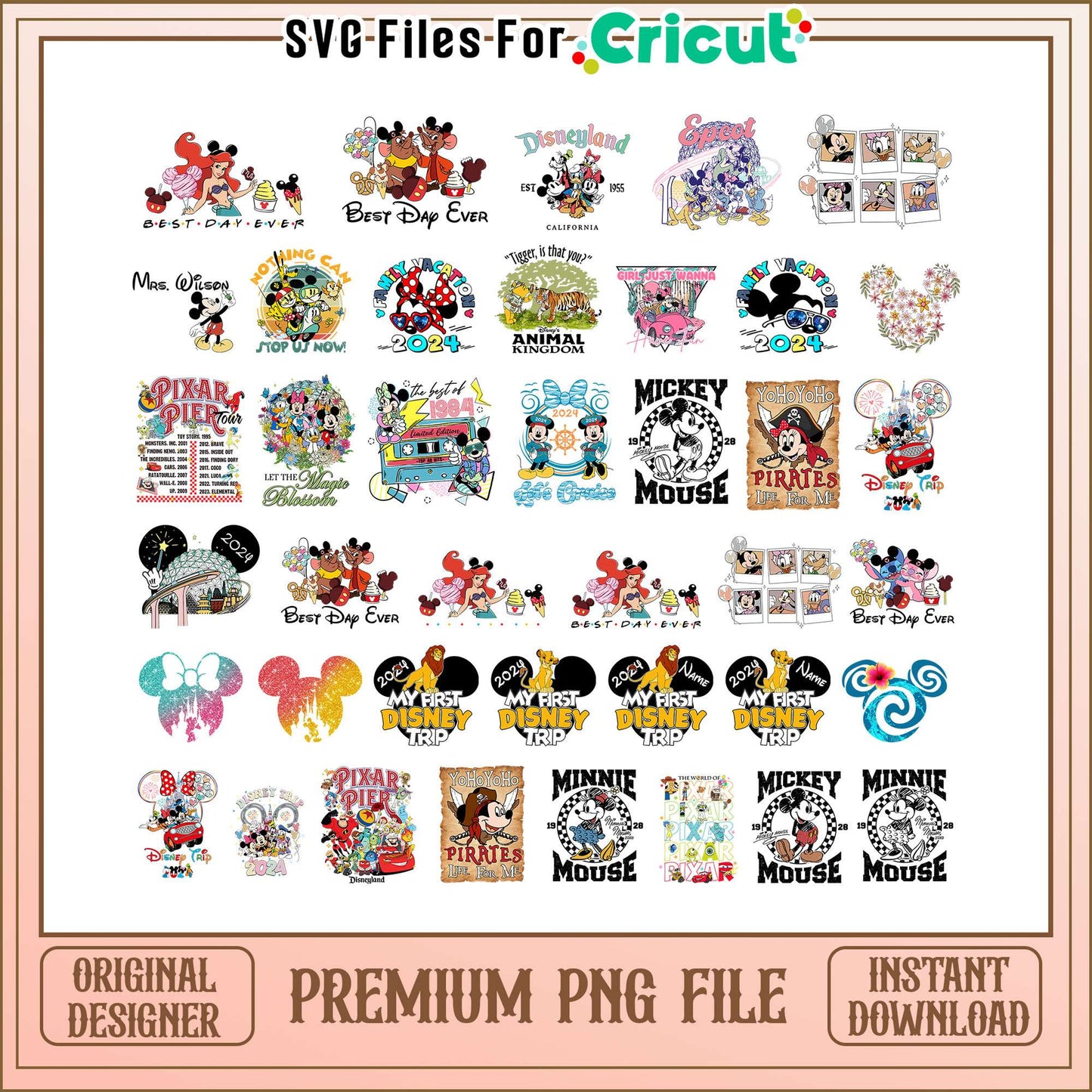 Disney family best day ever bundle png, disney mickey mouse friends png
